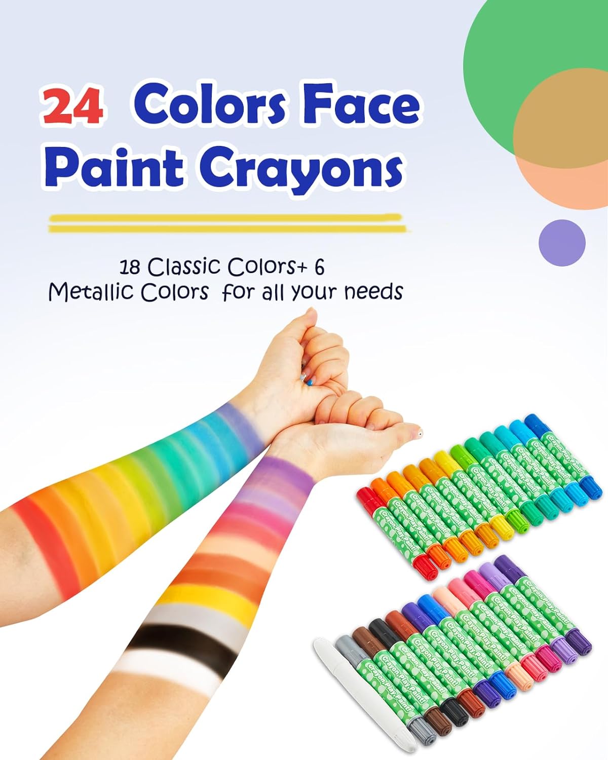 24 Colors Twistable Face Paint Crayons for Kids-Lictin