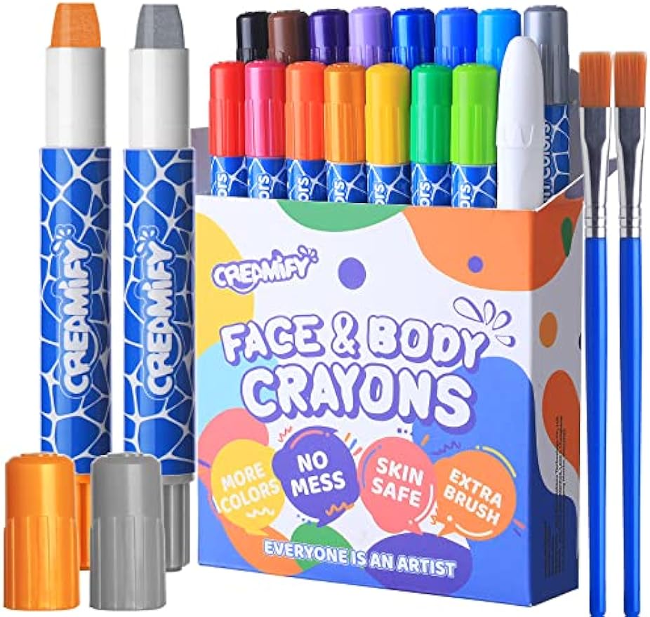 Face Painting Kits for Kids 16 Colors Twistable Face Paint Marker Sticks with Brushes, Washable Face Paint Crayons Kit, Birthday, Halloween,