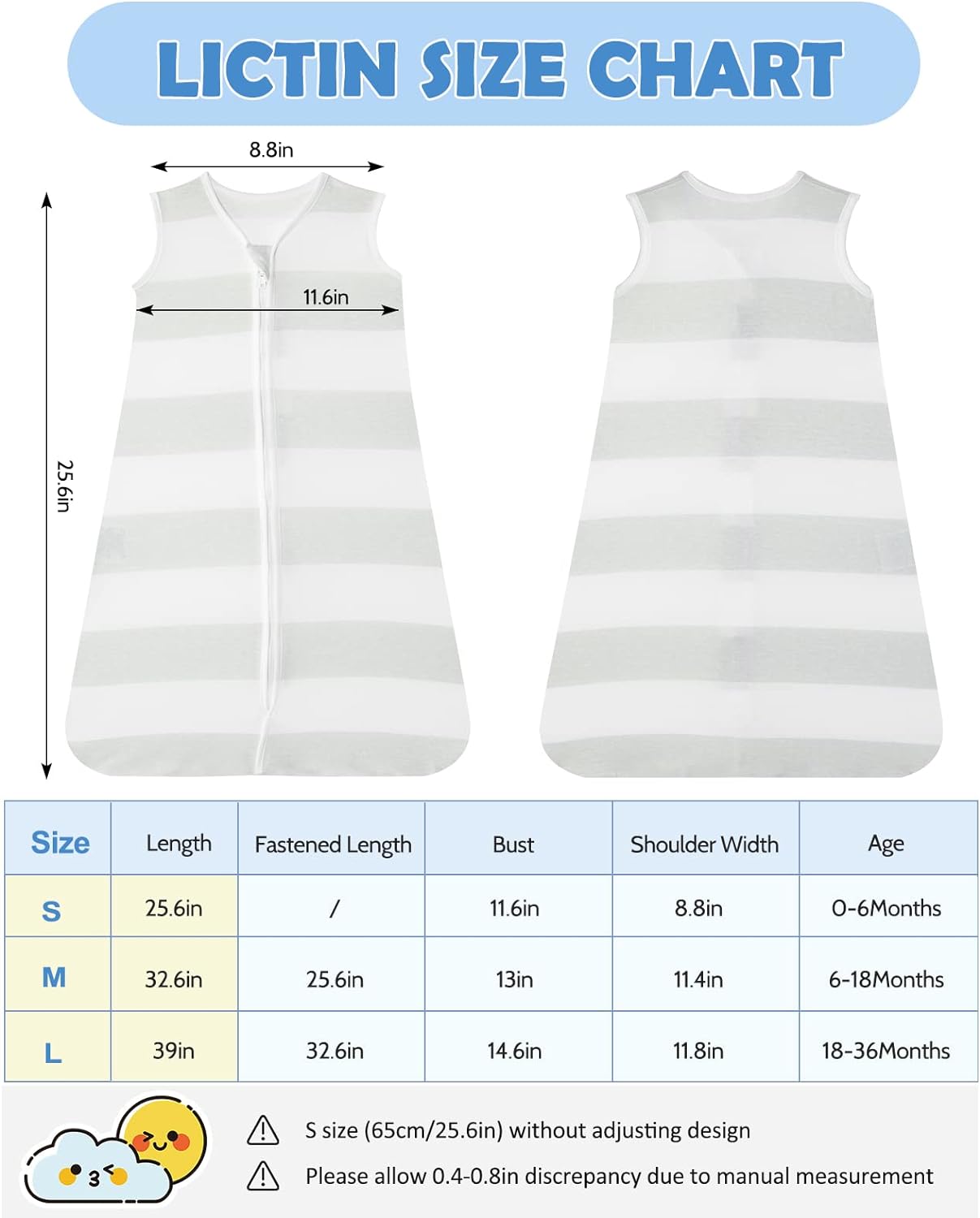 Lictin Baby Sleep Sacks-3 Packs Cotton Baby Wearable Blanket 0.5 TOG,Unisex Sleepsack 0-6 Months, Baby Sleeping Bag with 2-Way Safe Zipper for Baby Boy or Girl