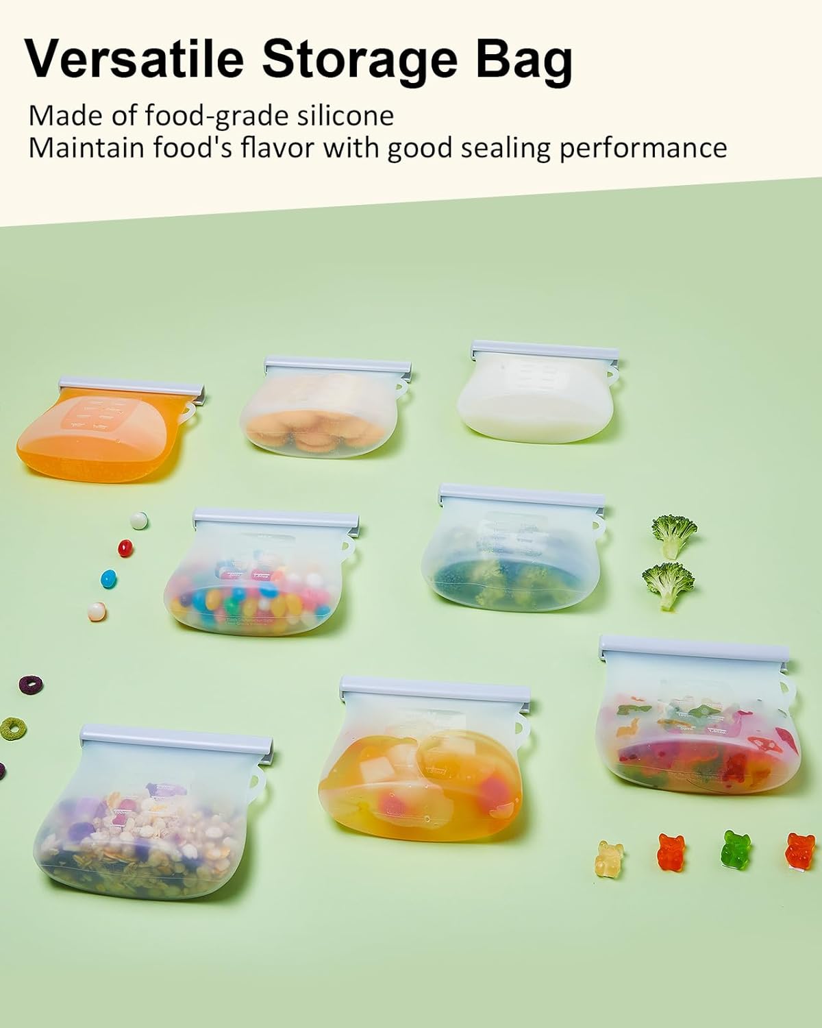 Lictin 8PCS Silicone Breastmilk Storage Bags, 8.5oz/250ml Reusable Breast Milk Storage Container, BPA-Free Self-Standing Milk Storing Bags for Breastfeeding, Leak-Proof Baby Food Storage Containers