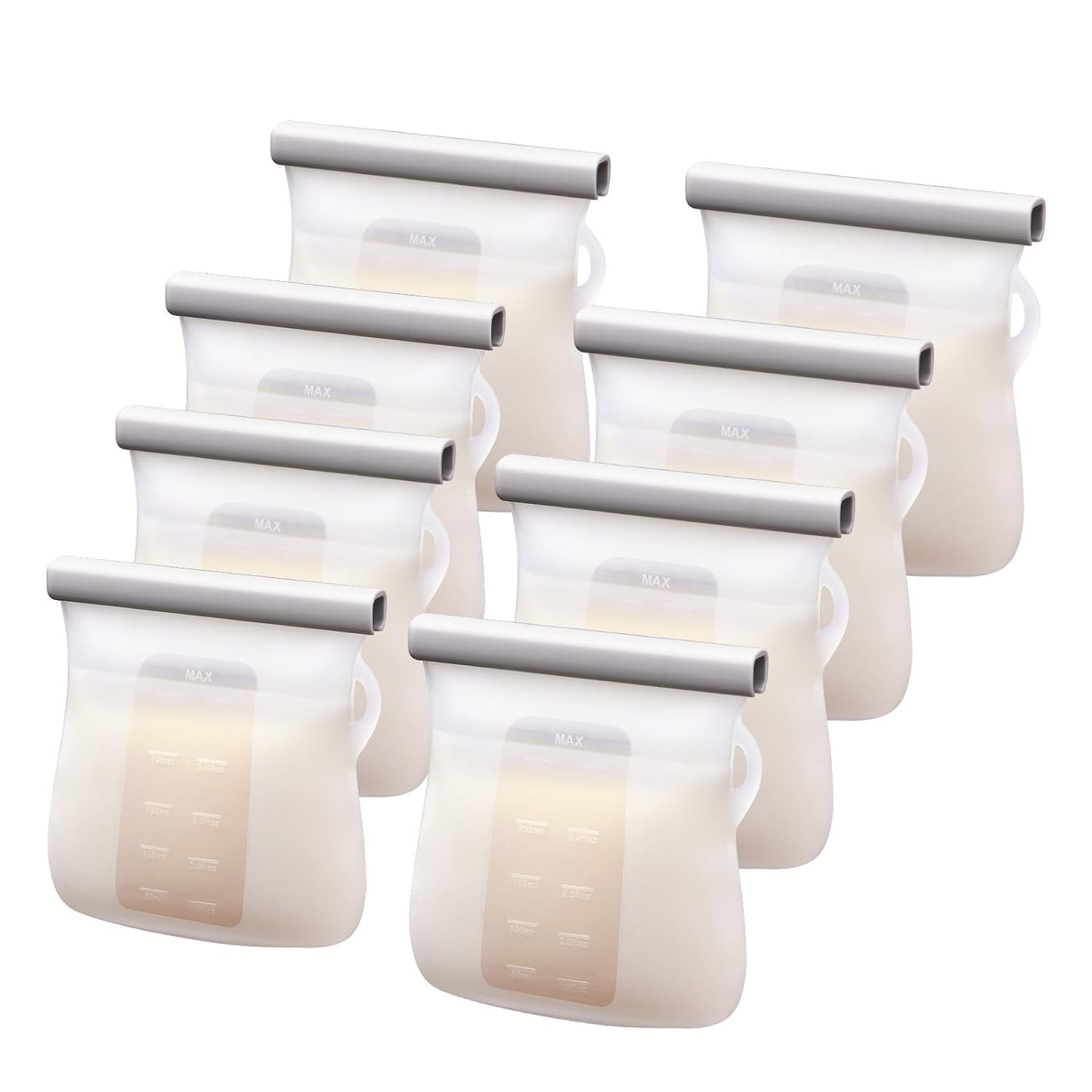 Lictin 5PCS Silicone Breastmilk Storage Bags, 8.5oz/250ml Reusable Breast Milk Storage Container, BPA-Free Self-Standing Milk Storing Bags for Breastfeeding, Leak-Proof Baby Food Storage Containers