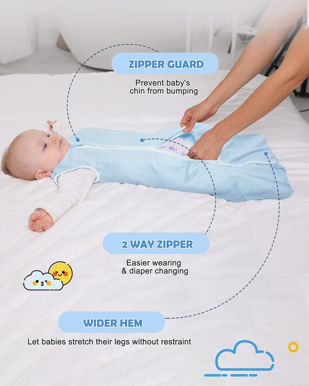 Lictin Baby Sleep Sacks-3 Packs Cotton Baby Wearable Blanket 0.5 TOG,Unisex Sleepsack with Adjustable Length 6-18 Months, Baby Sleeping Bag with 2-Way Safe Zipper for Baby Infant Boy or Girl