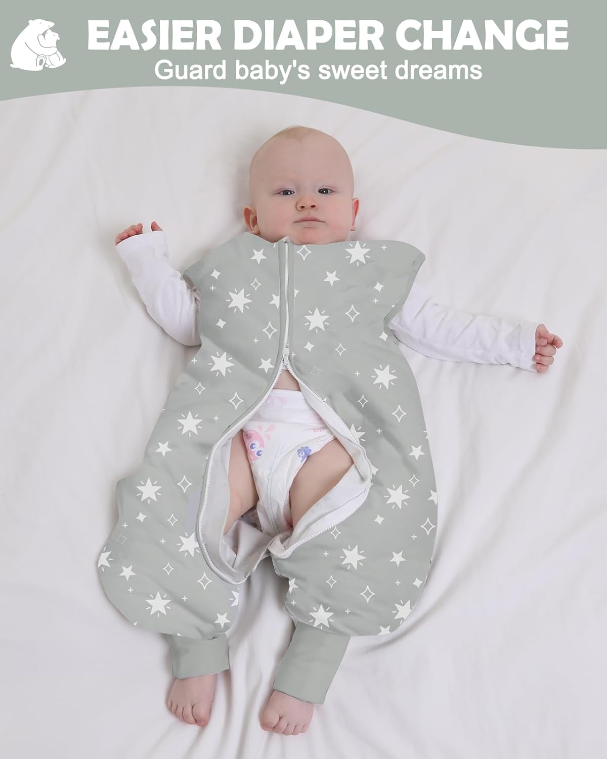 Lictin Toddler Sleep Sack with Feet - Sleep Sack 3t-4t Year Winter, 2.5 TOG Baby Sleeping Bag Sleeveless, Cotton Wearable Blanket with Legs for Infant Toddler from 100cm-110cm