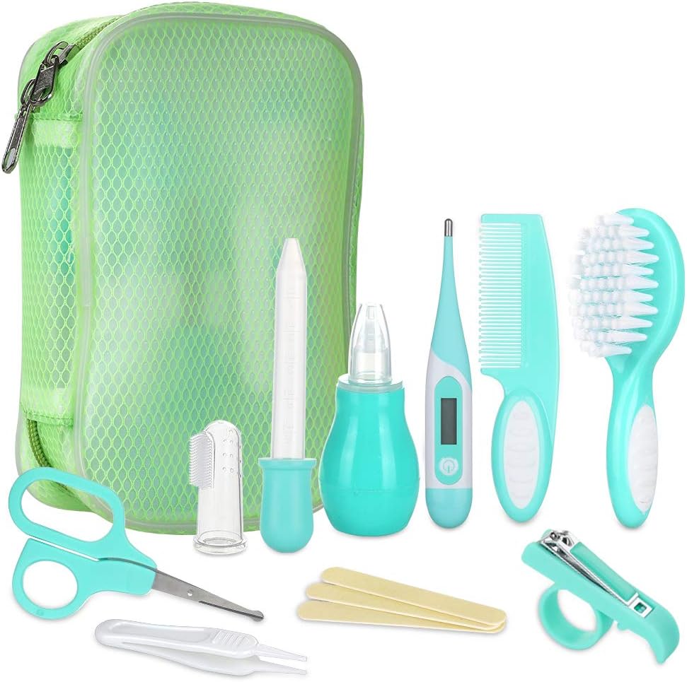 Lictin Baby Grooming Kit Newborn Care - 12PCS Baby Health Care Set Portable Baby Thermometer Kit, Safety Cutter Baby Nail Kit for Nursing Baby Girl Boys Heath and Grooming
