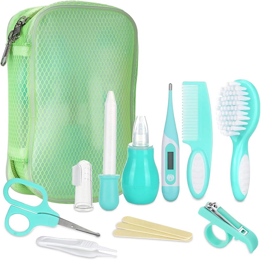 Lictin Baby Grooming Kit Newborn Care - 12PCS Baby Health Care Set Portable Baby Thermometer Kit, Safety Cutter Baby Nail Kit for Nursing Baby Girl Boys Heath and Grooming