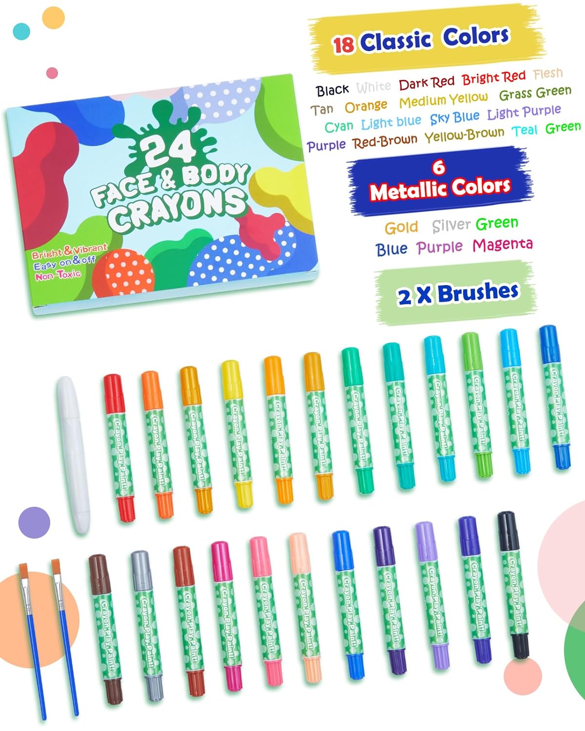 24 Colors Twistable Face Paint Crayons for Kids-Lictin