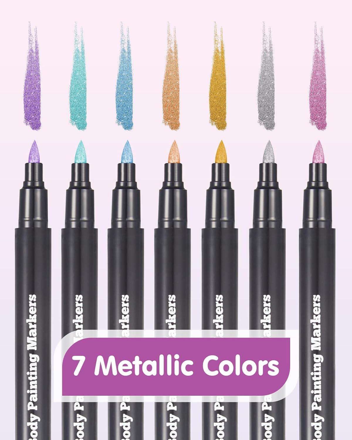 Lictin Temporary Tattoo Markers for Skin, 7 Colors Dual-End Skin Tattoo Pens with 50 Tattoo Stencils, Metallic Body Markers for Kids Teens and Adults, Flexible Brush Tip, Cosmetic-Grade