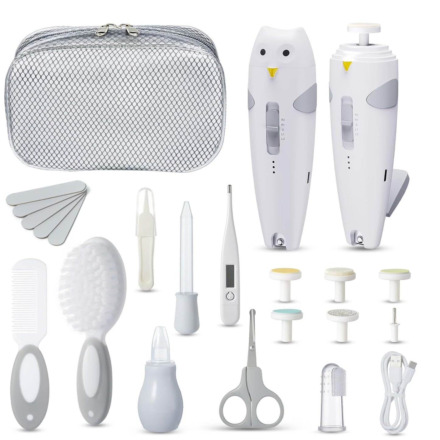 Lictin Baby Healthcare and Grooming Kit, 31 in 1 Baby Nail Trimmer Electric Set,Safe Baby Nail File with Auto Light, Newborn Nursery Health Care Kit with Nail Clippers, Infant Comb, Brush, etc
