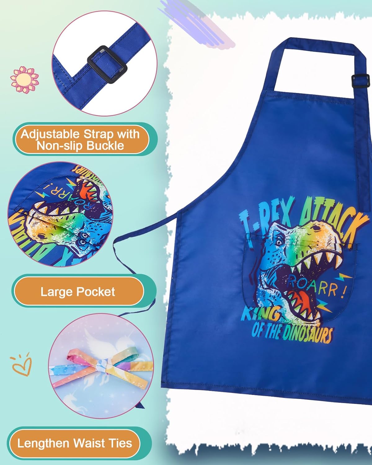 Lictin 2 Pack Kids Apron for Boys Girls for Cooking, Waterproof Art Apron with Pockets for Kids Painting Cooking Baking