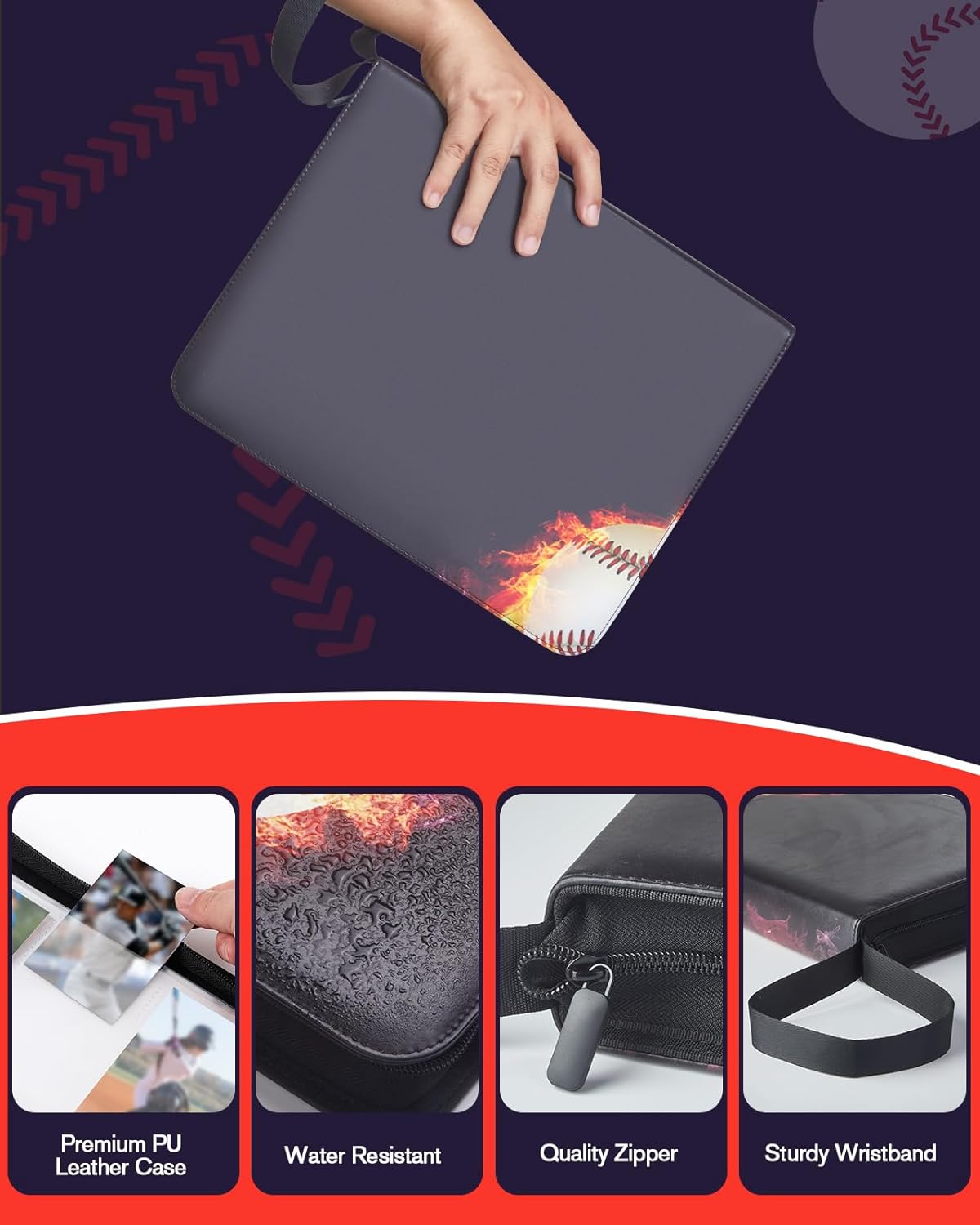 Baseball Card Binder 9 Pocket - Lictin Baseball Card Holder, 3 Ring Trading Card Binder, Sports Card Binder Collection Trading Card Albums Fits 810 Cards with 45 Removable Sleeves
