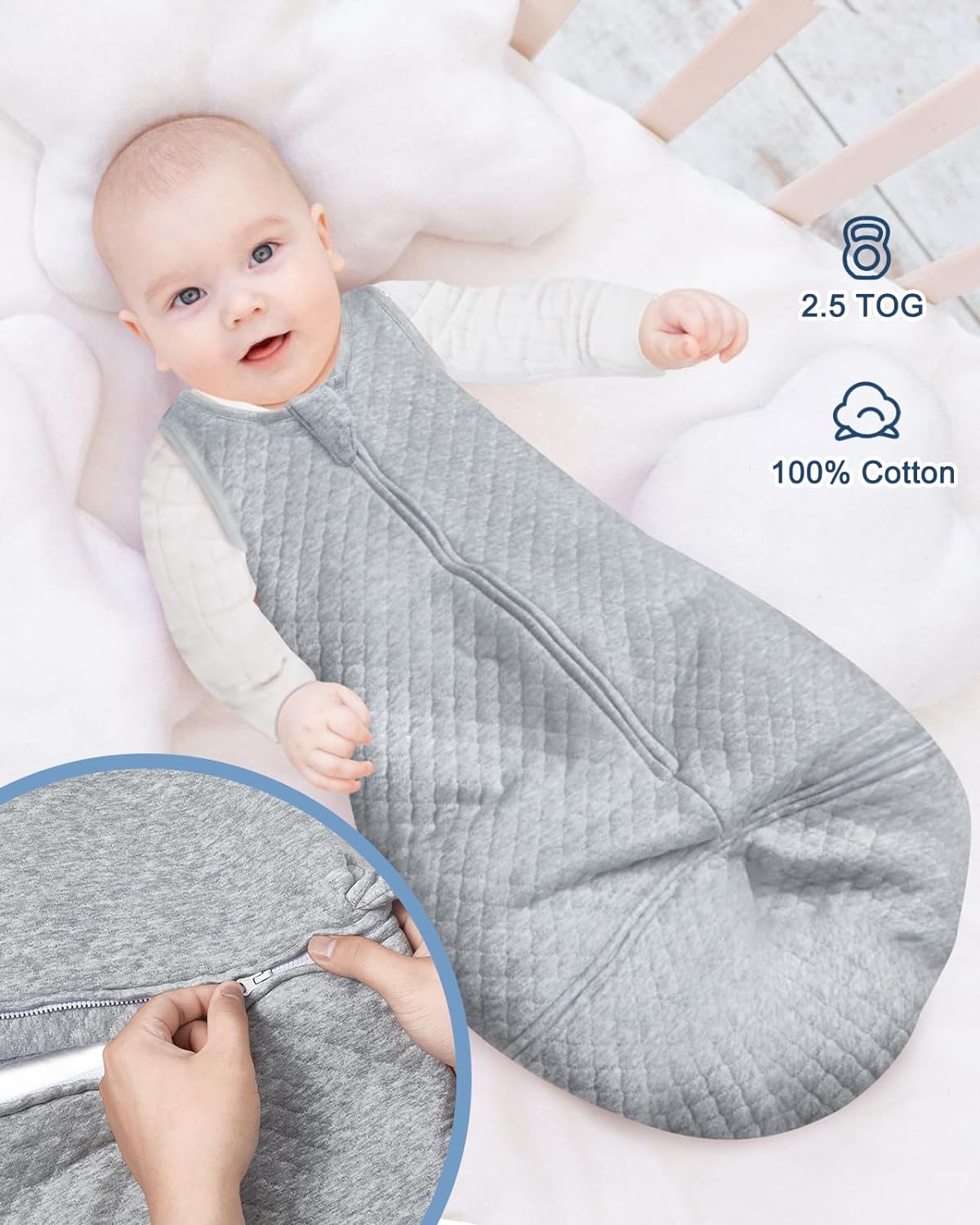 Lictin Baby Sleeping Bag, 2.5TOG Sleeveless Sleep Sack with 3 Detachable Bottoms, Unisex Swaddle Wearable Blanket with Adjustable Length for Baby Infant Toddler (6-24 Months)