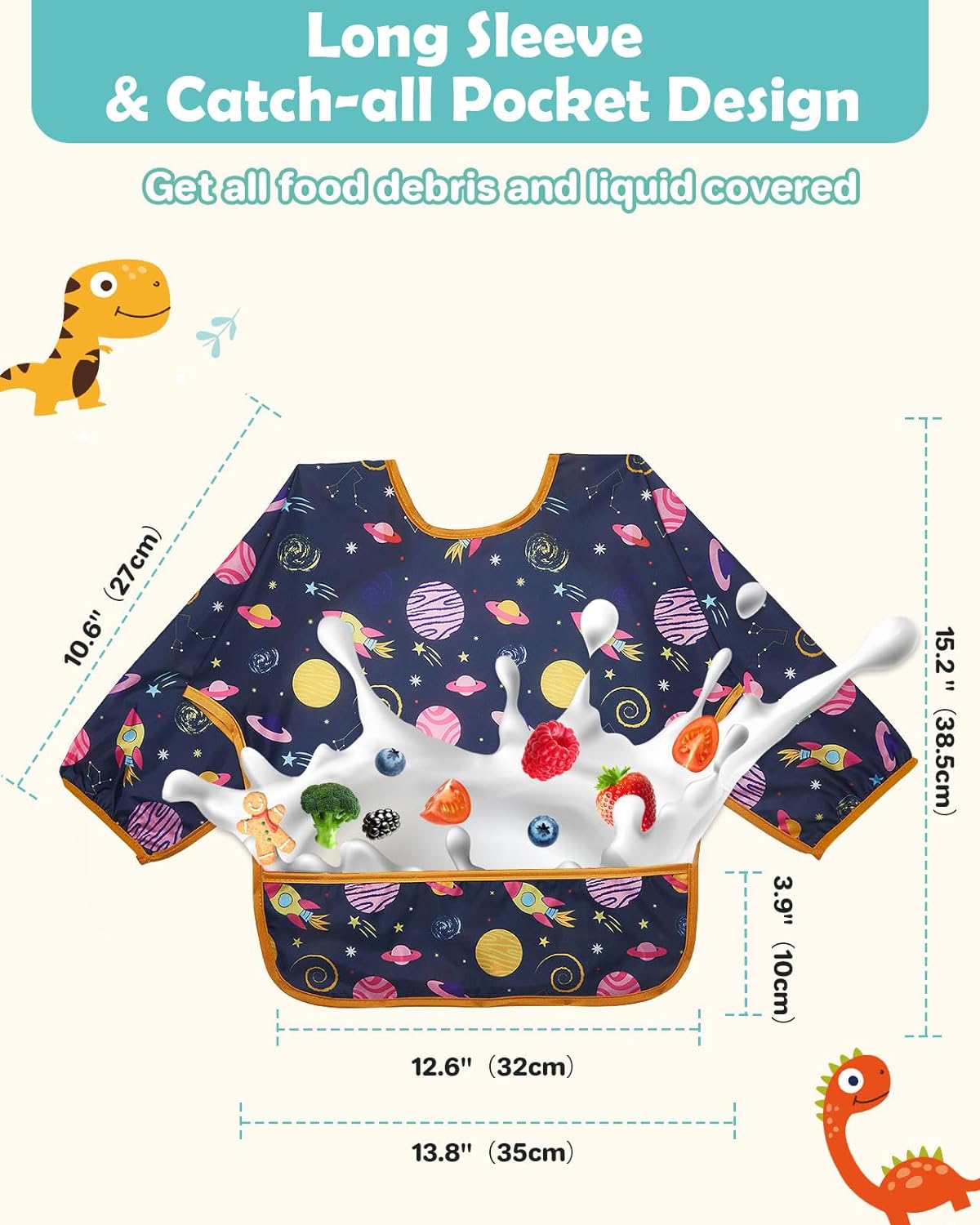 Lictin 3 Pcs Baby Bibs for Boy or Girl,Long Sleeve Bib,Waterproof Bibs for Toddlers,Adjustable Closure Baby Smock,6-24 Months