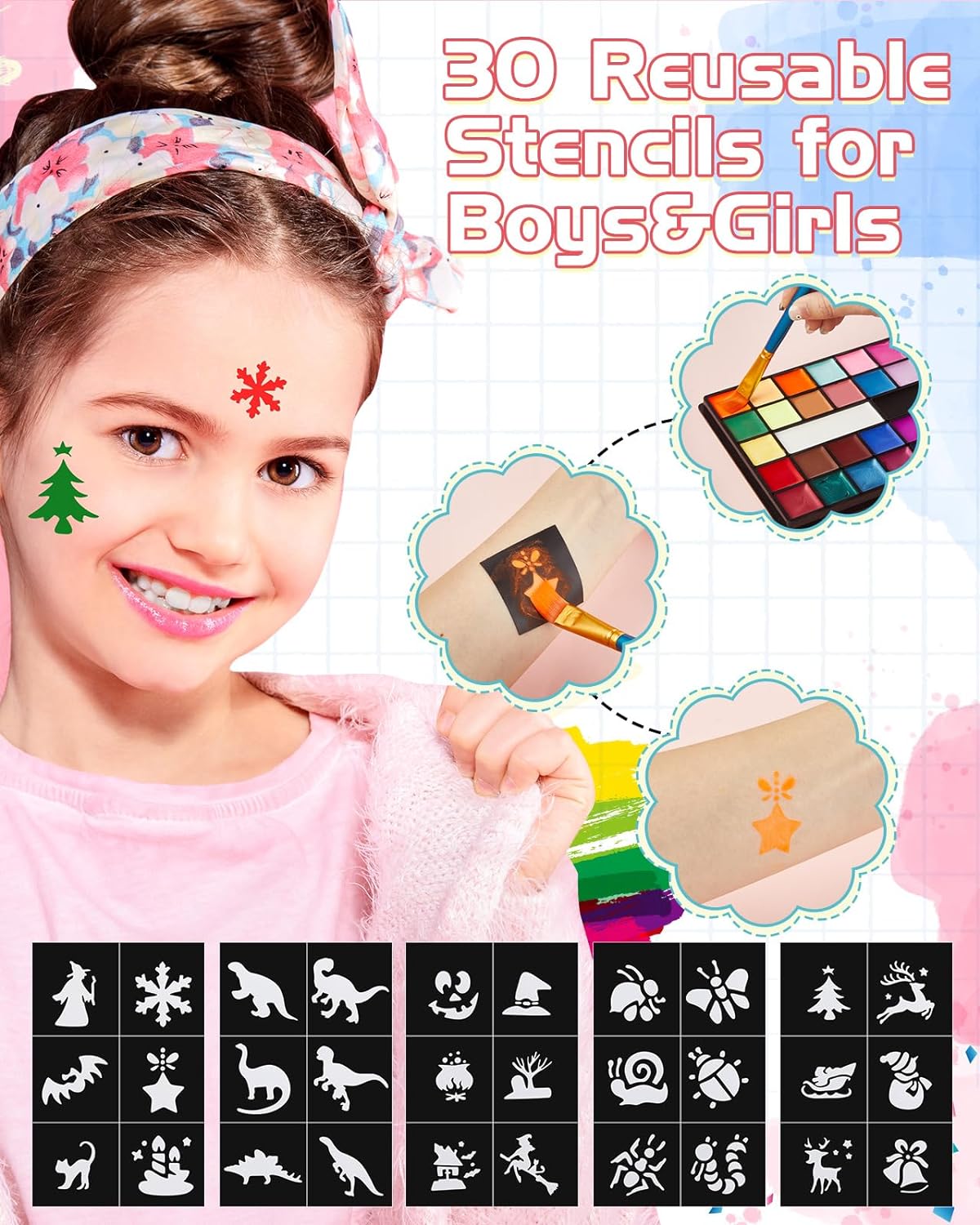 Lictin Water Based Face Paint - 36 Colors Professional Face Body Painting Kit ( 20 Classic Colors + 8 Metal Colors + 8 UV Glow Colors), Halloween Makeup Kit for Adults and Kids