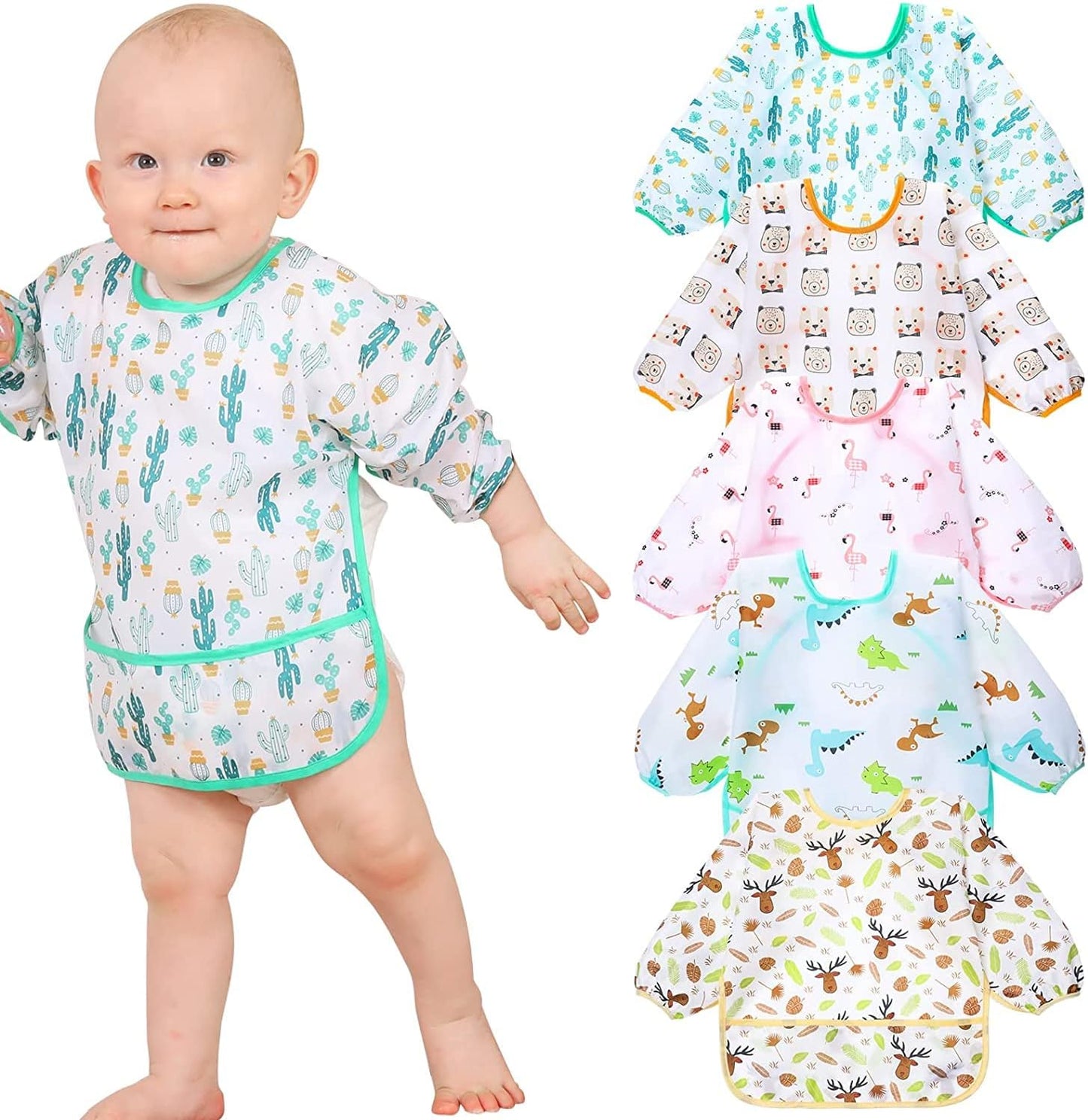 Lictin Baby Bibs for Boys Girls - Long Sleeve Bib, Waterproof Toddler Bibs, 0-24 Months Neutral Baby Smock for Eating