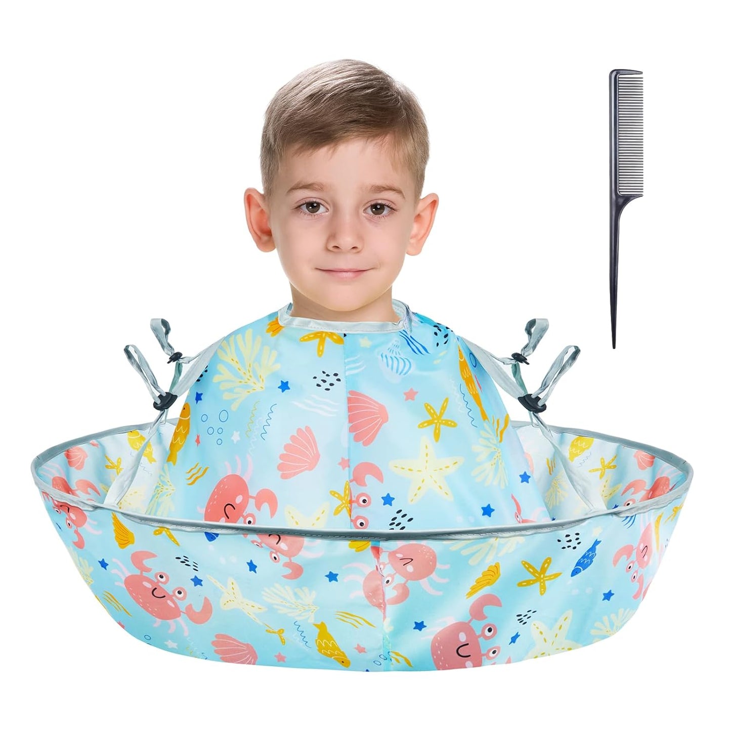 Lictin Haircut Capes Umbrella for Kids - Hair Cutting Haircut Cape Kids Waterproof Foldable Adjustment, Hairdressing Umbrella Cape Apron with 1PCS Black Comb, Marine Theme