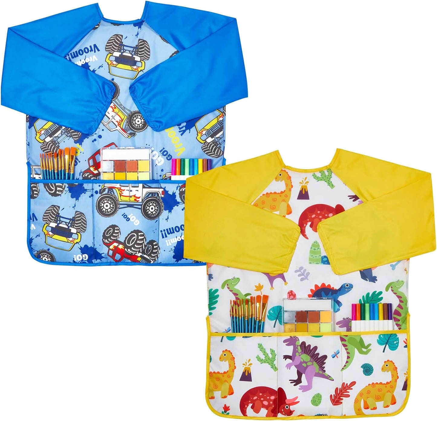 Lictin 2 Pack Kids Art Smocks,Toddler Smock,Waterproof Artist Painting Aprons for Children,with Long Sleeve for Age 3-8 Years
