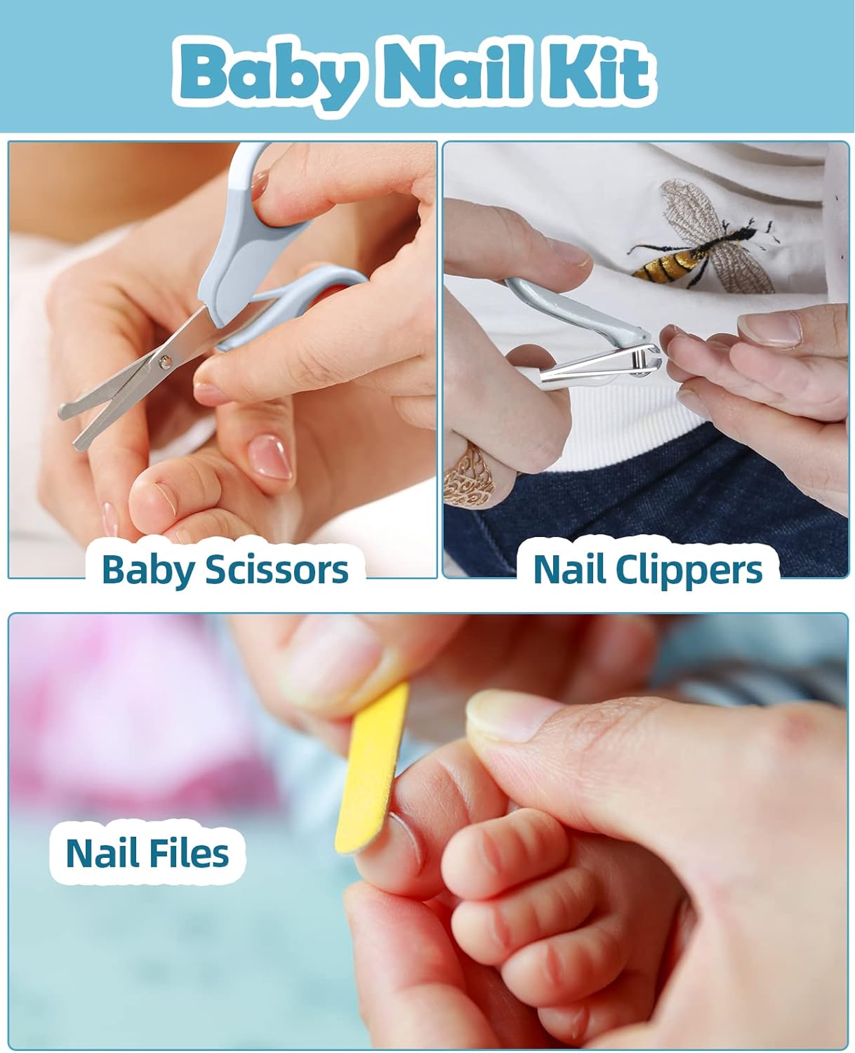 Lictin Baby Grooming Kit 15PCS Baby Health Care Set Portable Baby Travel Kit, Safety Cutter Baby Nail Kit for Nursing Baby Girl Boys Heath and Grooming (Blue)