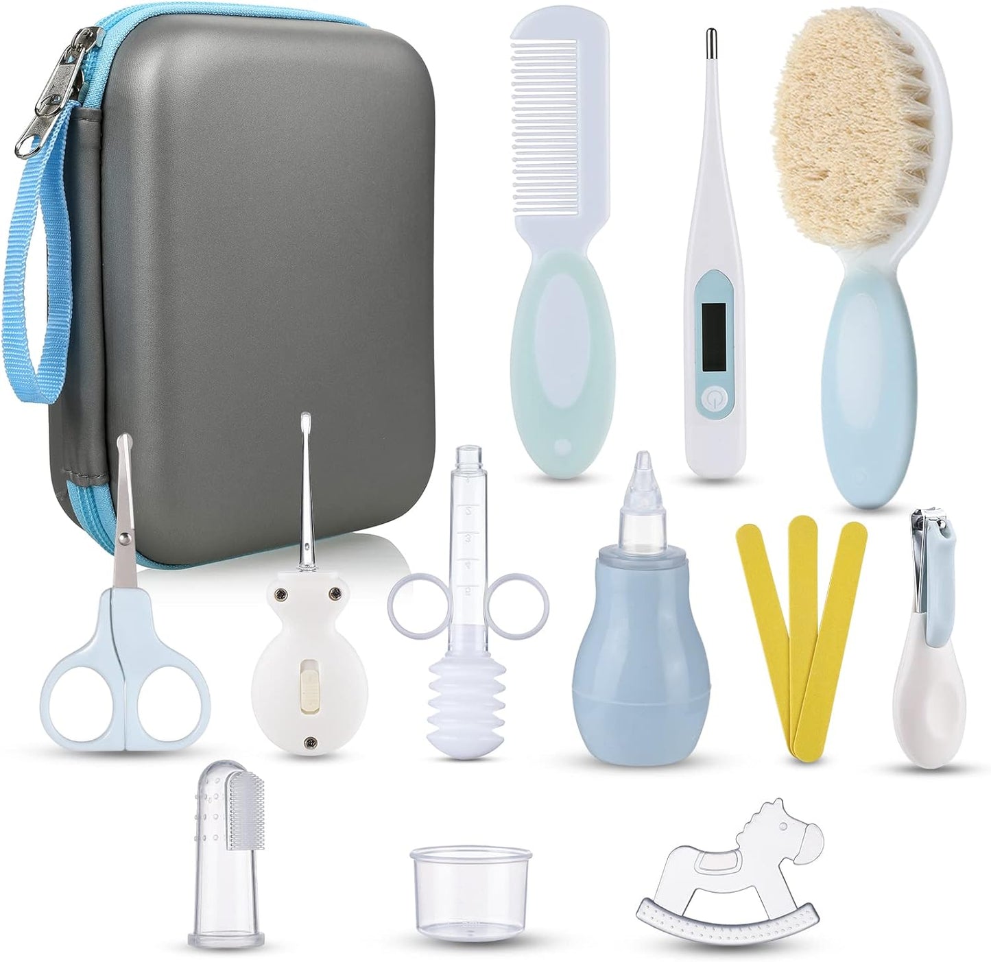 Lictin Baby Grooming Kit 15PCS Baby Health Care Set Portable Baby Travel Kit, Safety Cutter Baby Nail Kit for Nursing Baby Girl Boys Heath and Grooming (Blue)