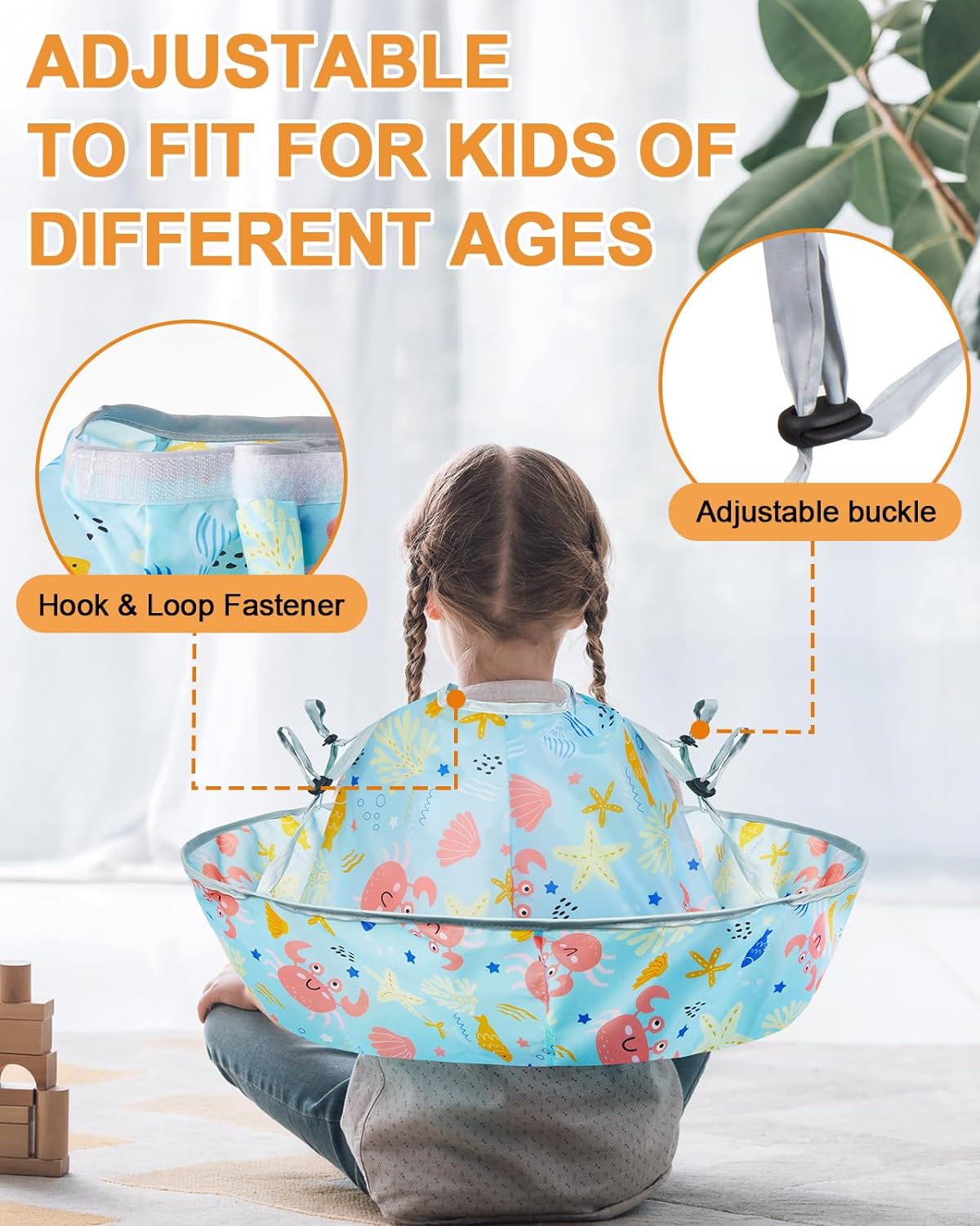 Lictin Haircut Capes Umbrella for Kids - Hair Cutting Haircut Cape Kids Waterproof Foldable Adjustment, Hairdressing Umbrella Cape Apron with 1PCS Black Comb, Marine Theme