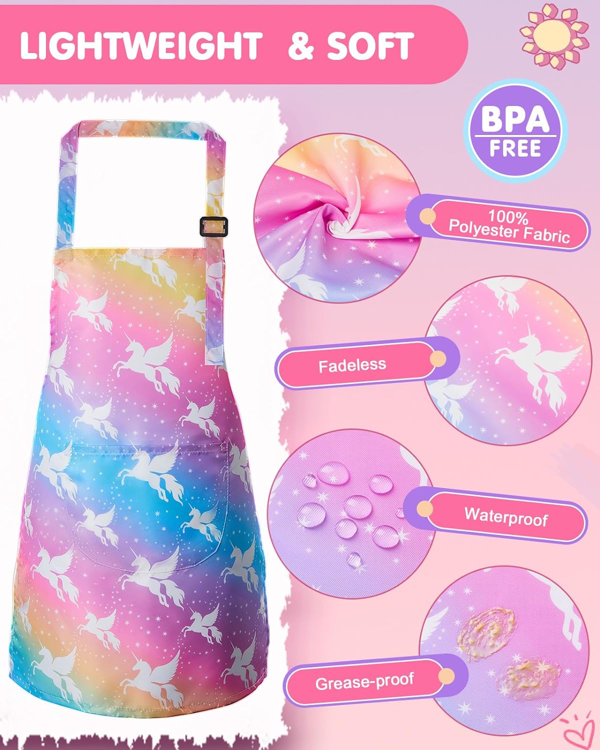 Lictin 2 Pack Kids Apron for Boys Girls for Cooking, Waterproof Art Apron with Pockets for Kids Painting Cooking Baking