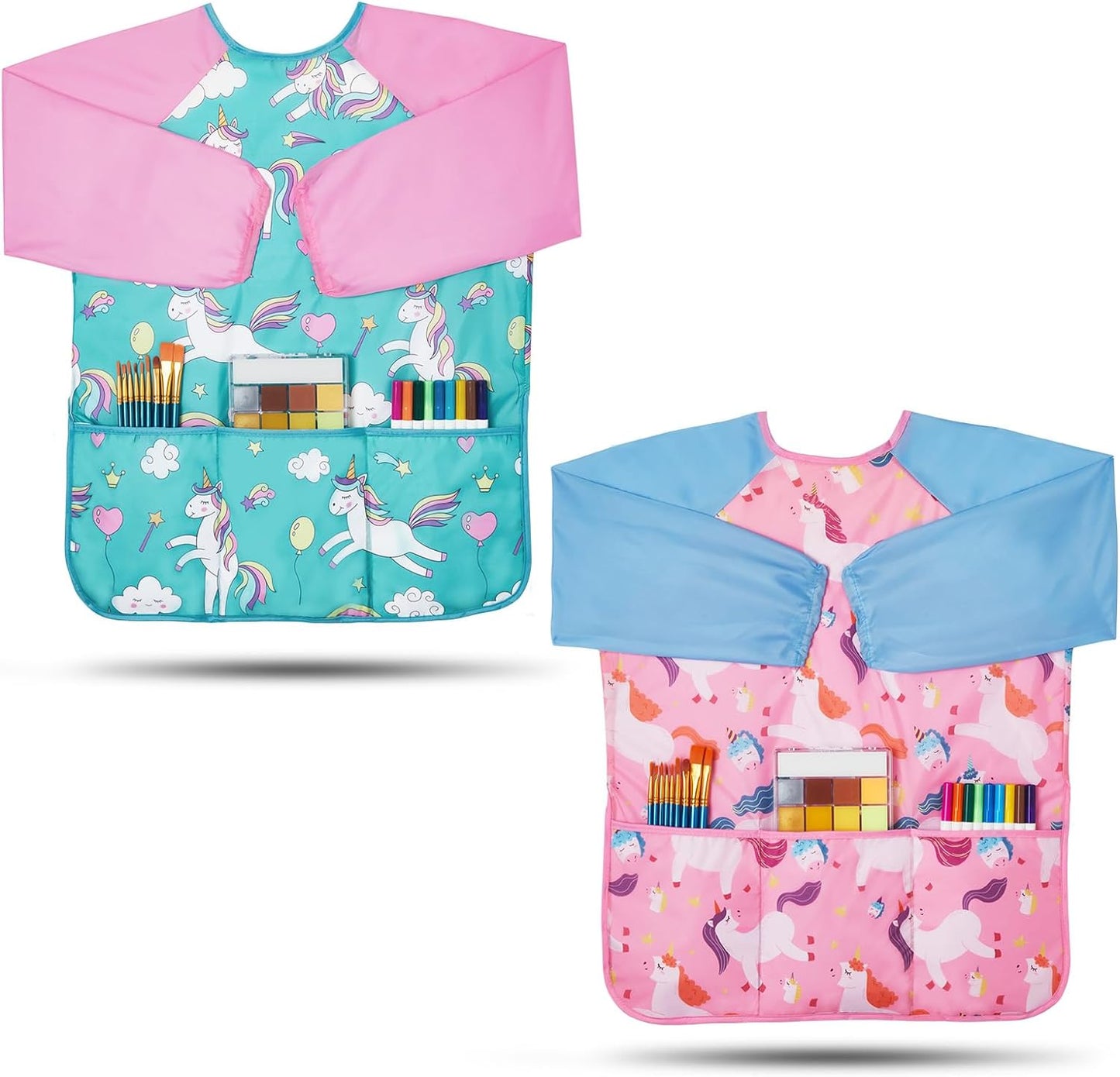 Lictin 2 Pack Kids Art Smocks,Toddler Smock,Waterproof Artist Painting Aprons for Children,with Long Sleeve for Age 3-8 Years