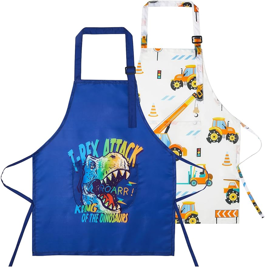 Lictin 2 Pack Kids Apron for Boys Girls for Cooking, Waterproof Art Apron with Pockets for Kids Painting Cooking Baking