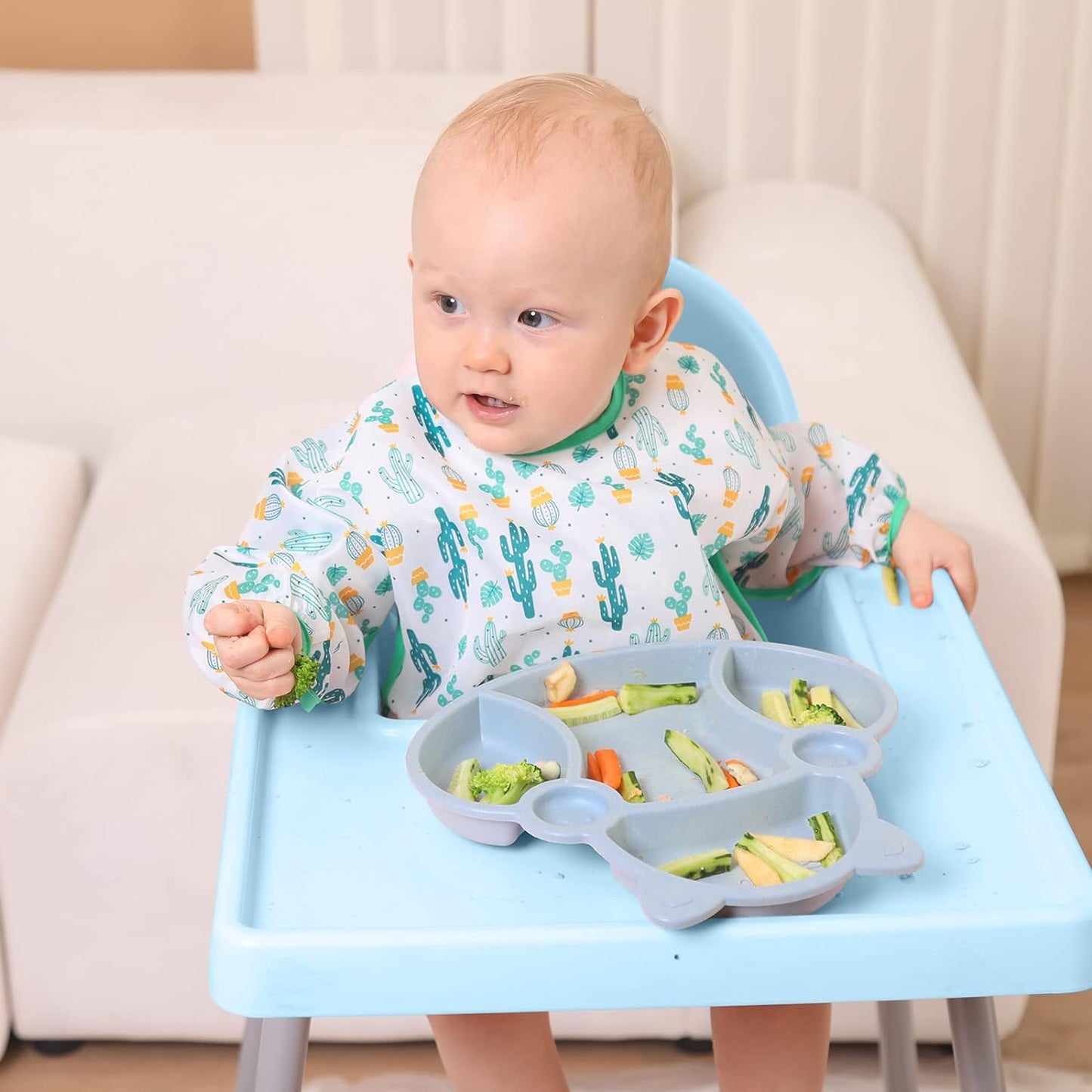 Lictin Long Sleeve Baby Bibs for Boy or Girl,Fully Waterproof Toddler Bibs,2-5 years Neutral Baby Smock for Eating,Reusable Infant Wearable Bibs for Feeding Teething or Weaning,Easy to Clean,5 Pcs
