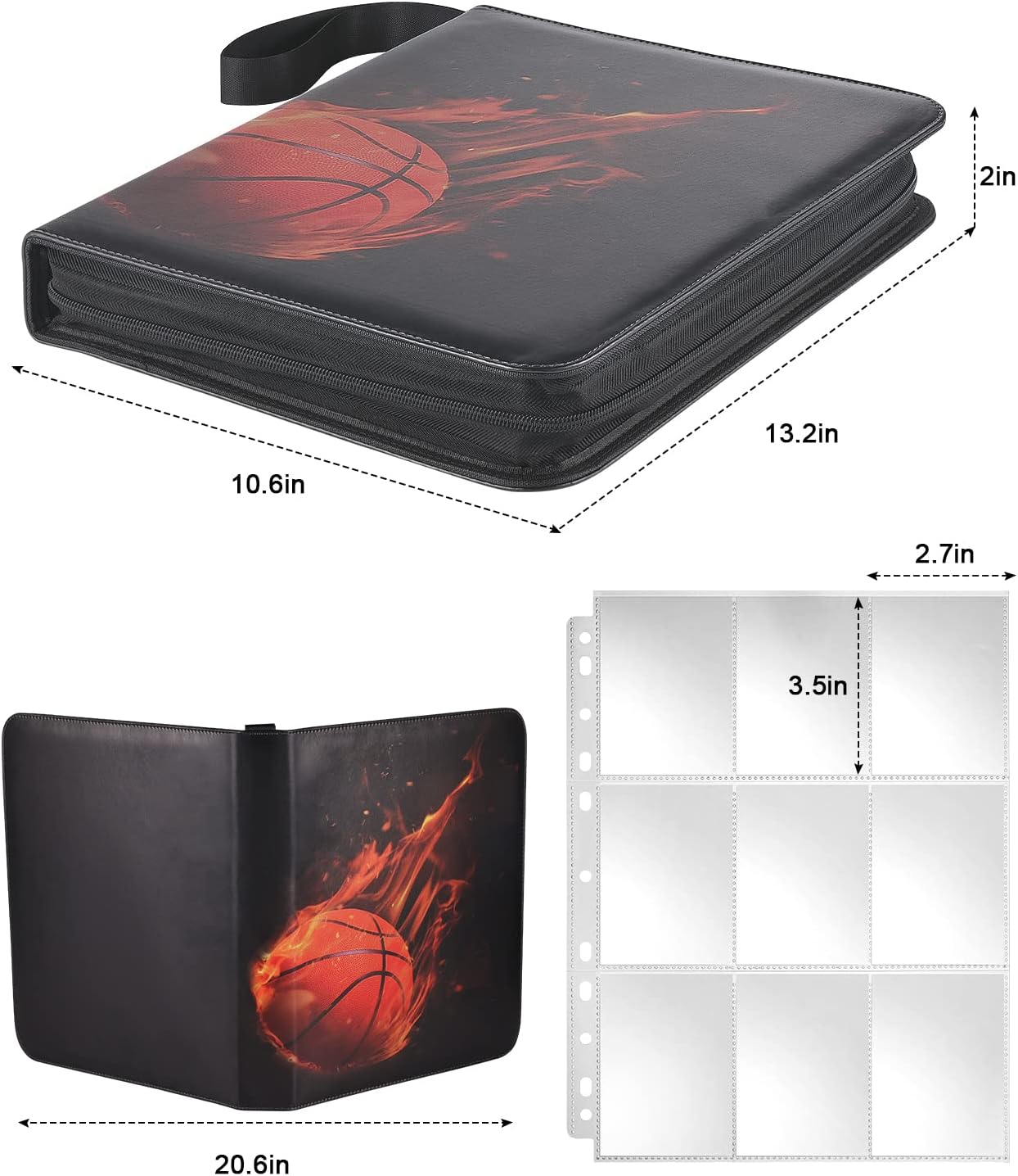 Basketball Card Binder 9 Pocket - Lictin Basketball Card Holder, Trading Card Binder, Sports Card Binder Collectible Trading Card Albums Fits 810 Cards with 45 Removable Sleeves