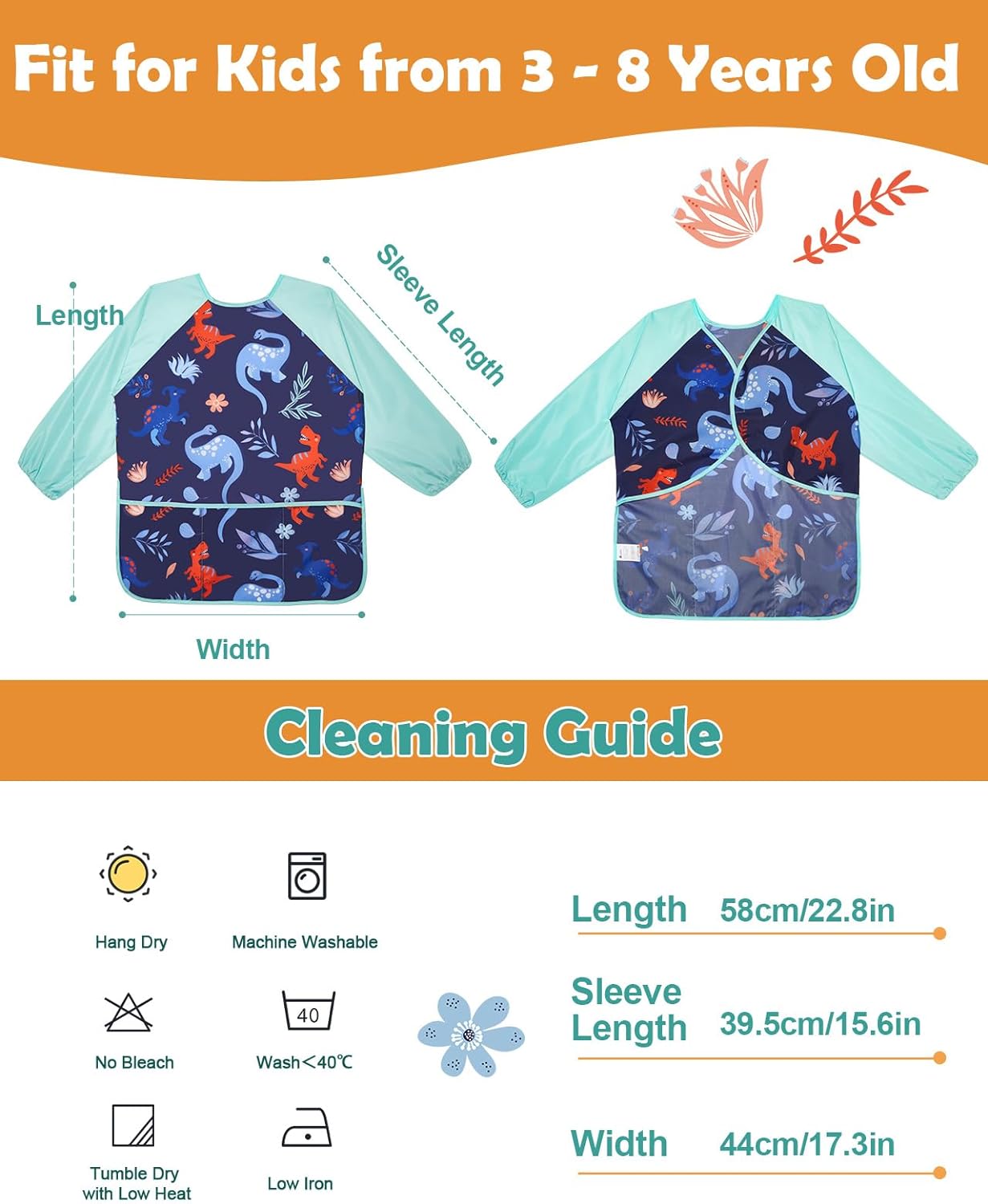 Lictin 2 Pack Kids Art Smocks,Toddler Smock,Waterproof Artist Painting Aprons for Children,with Long Sleeve for Age 3-8 Years