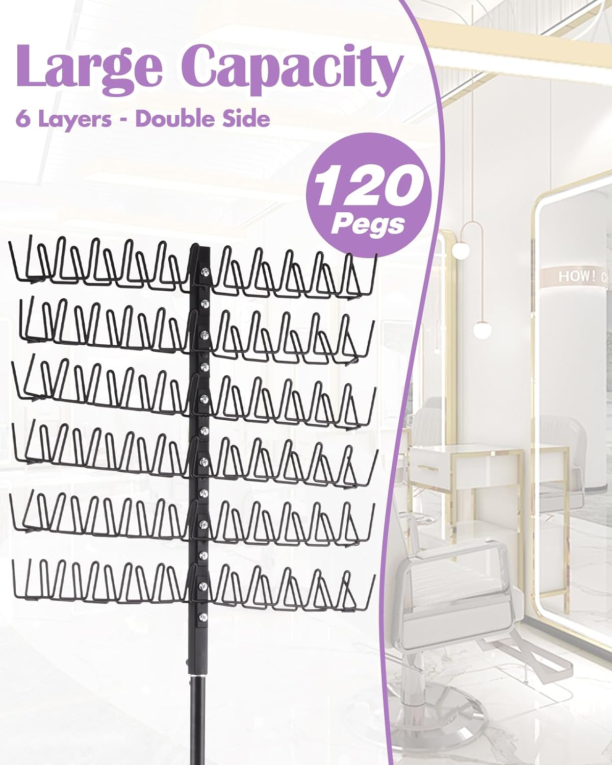 Lictin Braiding Hair Rack with 120 Pegs, Height Adjustable Braiding Rack, 2-Side Metal Hair Rack for Stylists/Home/Salon, Hair Braiding Stand with Stylist Hair Braiding Tools