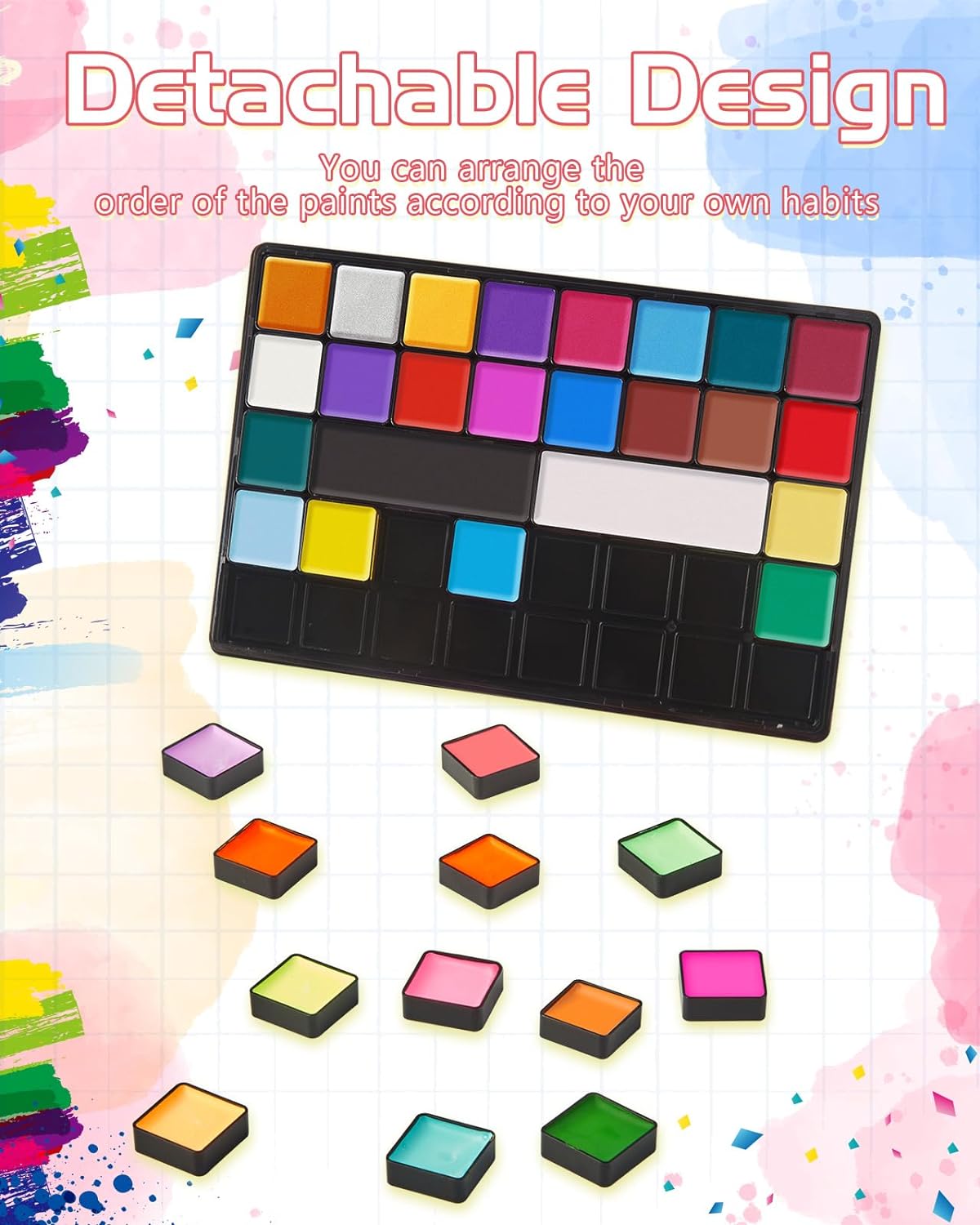 Lictin Water Based Face Paint - 36 Colors Professional Face Body Painting Kit ( 20 Classic Colors + 8 Metal Colors + 8 UV Glow Colors), Halloween Makeup Kit for Adults and Kids