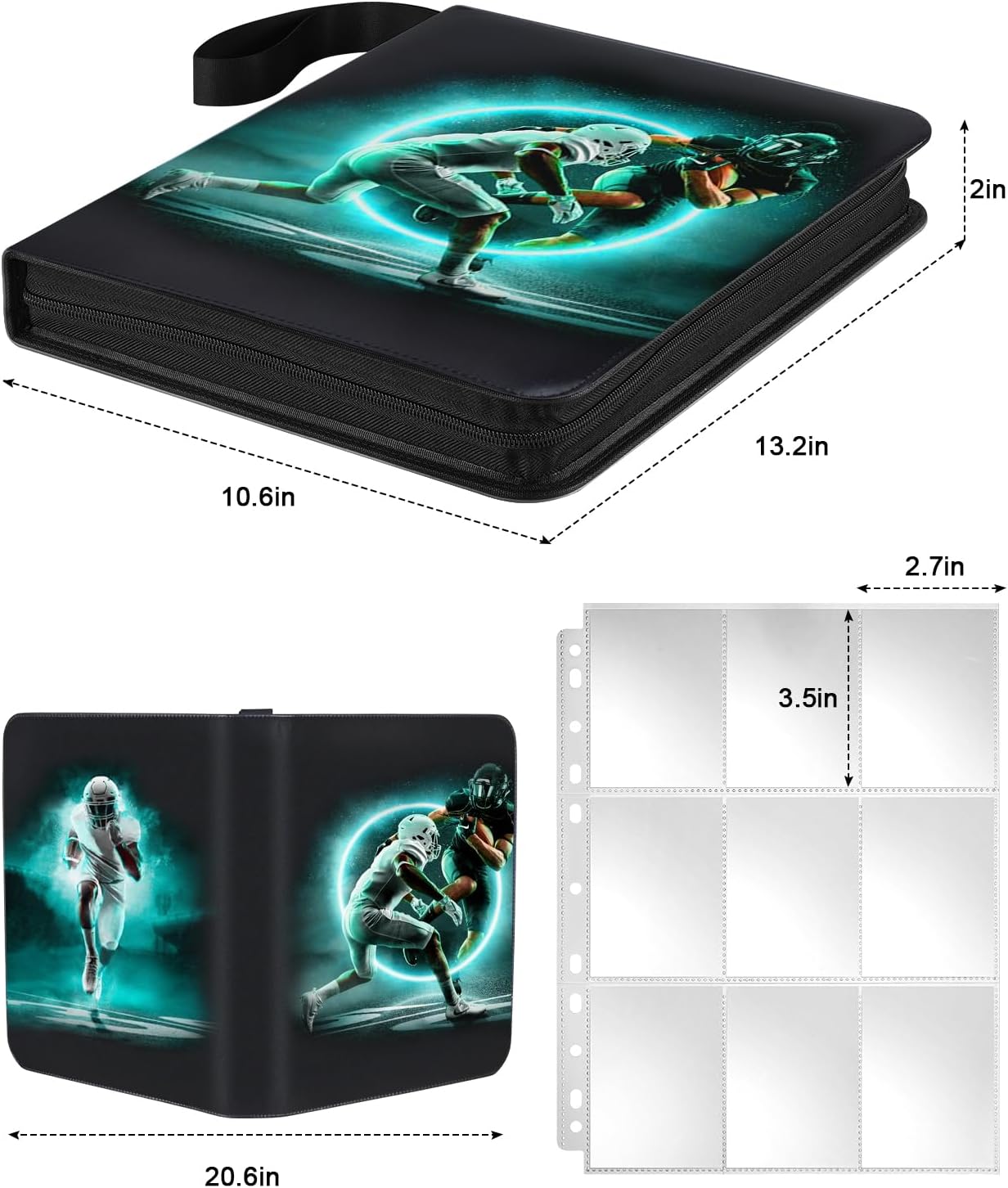 Football Card Binder 9 Pocket - Lictin Football Card Holder, 3 Ring Trading Card Binder, Sports Card Binder Collection Trading Card Albums Fits 810 Cards with 45 Removable Sleeves