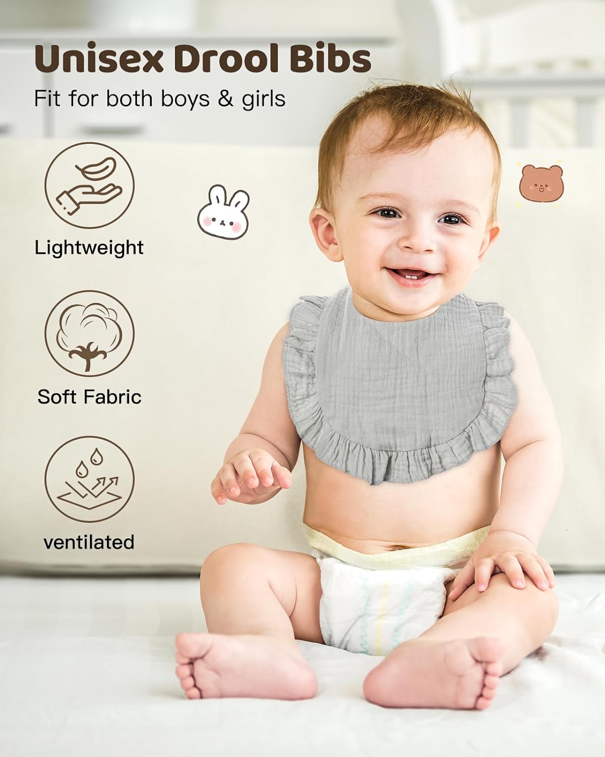 Lictin Muslin Baby Drool Bibs - 8 Pack Baby Bandana Drool Bibs Cotton Unisex