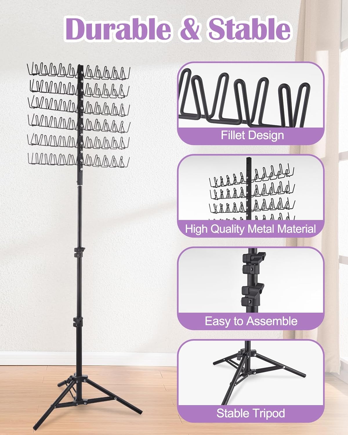 Lictin Braiding Hair Rack with 120 Pegs, Height Adjustable Braiding Rack, 2-Side Metal Hair Rack for Stylists/Home/Salon, Hair Braiding Stand with Stylist Hair Braiding Tools
