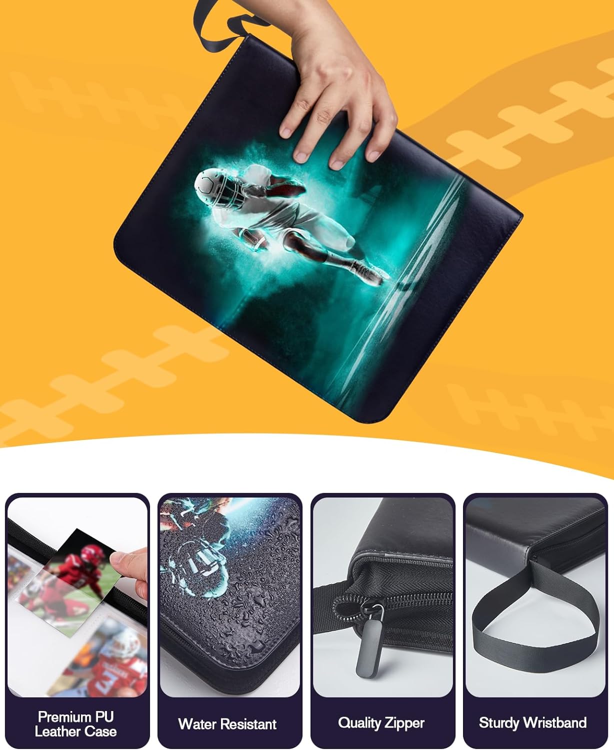 Football Card Binder 9 Pocket - Lictin Football Card Holder, 3 Ring Trading Card Binder, Sports Card Binder Collection Trading Card Albums Fits 810 Cards with 45 Removable Sleeves