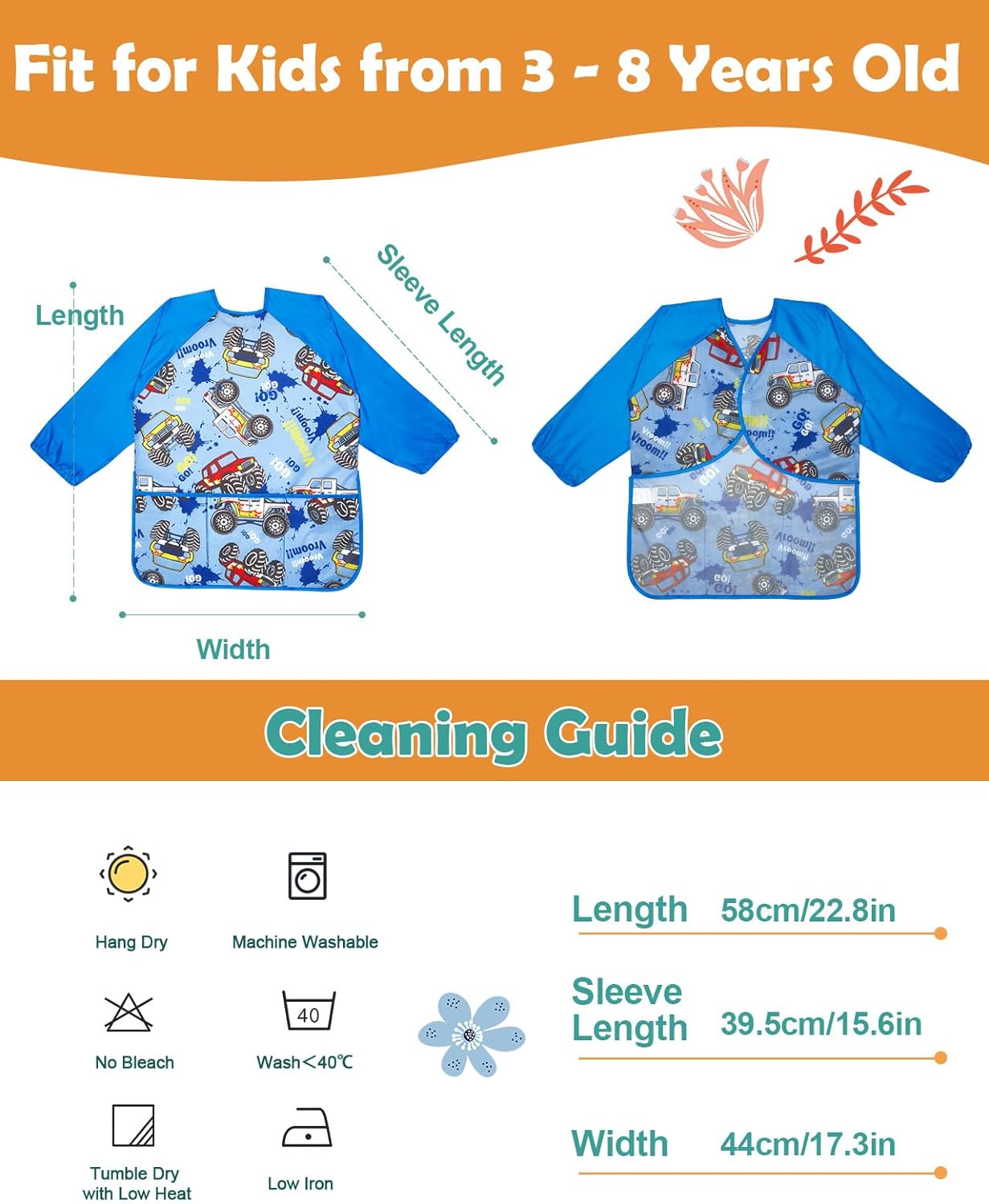 Lictin 2 Pack Kids Art Smocks,Toddler Smock,Waterproof Artist Painting Aprons for Children,with Long Sleeve for Age 3-8 Years