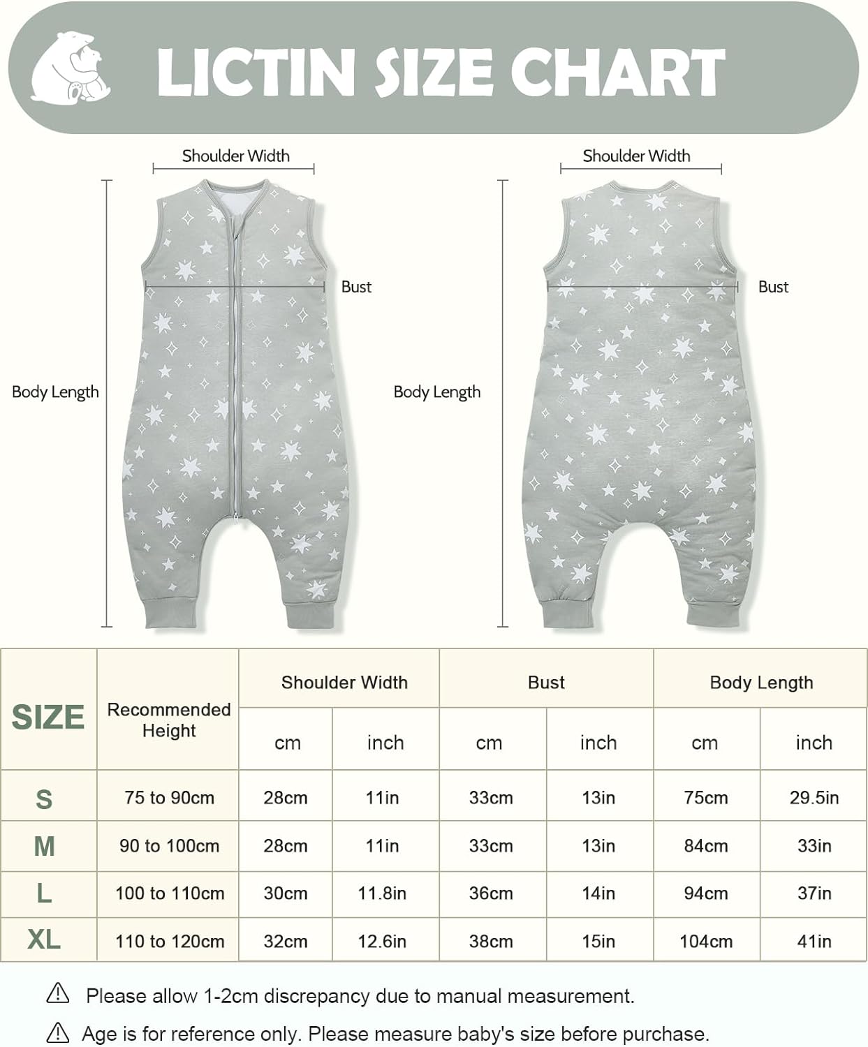 Lictin Toddler Sleep Sack with Feet - Sleep Sack 3t-4t Year Winter, 2.5 TOG Baby Sleeping Bag Sleeveless, Cotton Wearable Blanket with Legs for Infant Toddler from 100cm-110cm