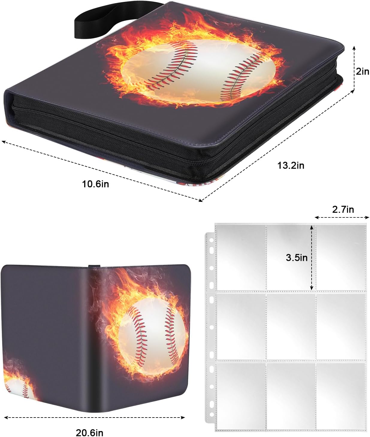Baseball Card Binder 9 Pocket - Lictin Baseball Card Holder, 3 Ring Trading Card Binder, Sports Card Binder Collection Trading Card Albums Fits 810 Cards with 45 Removable Sleeves