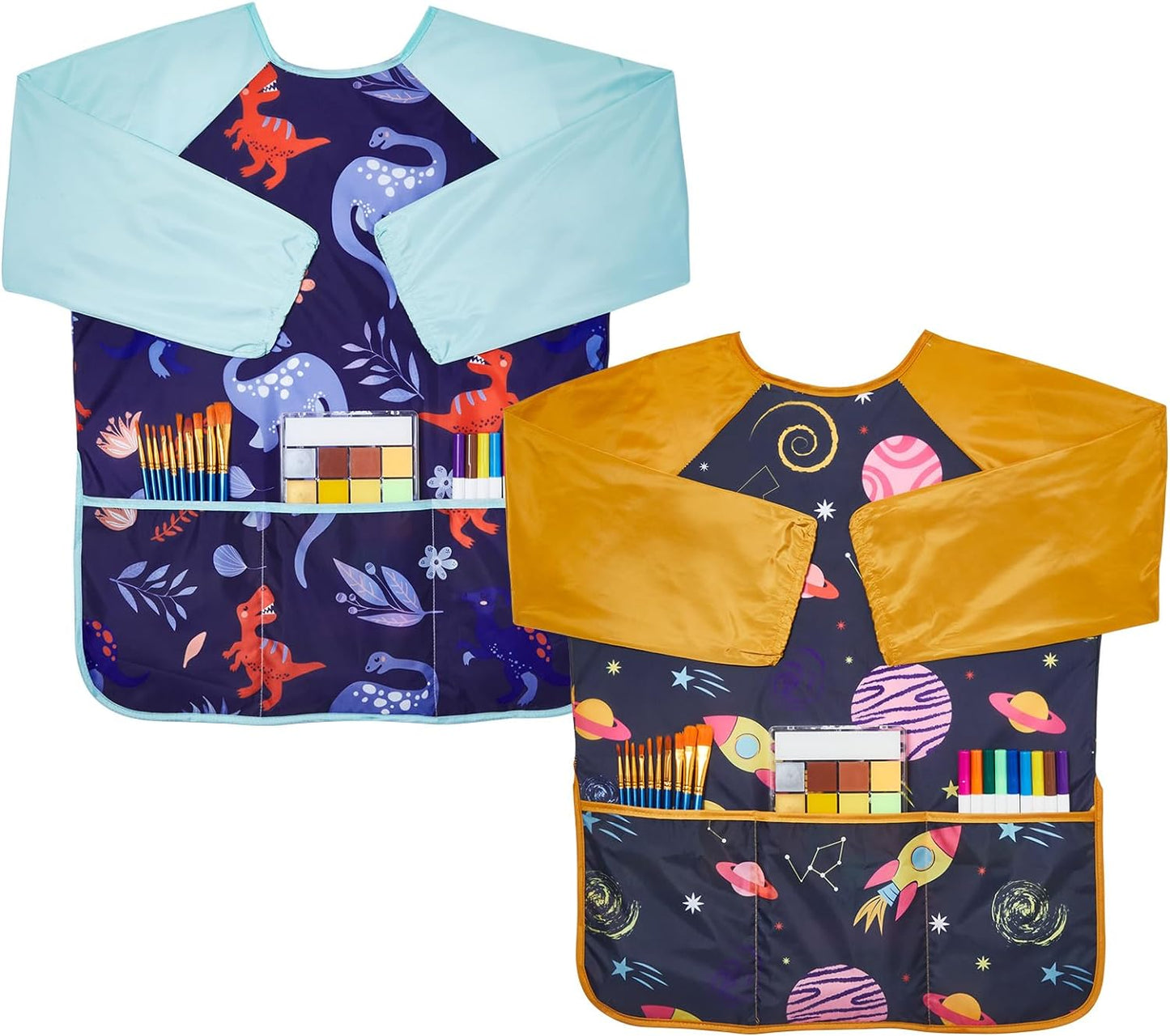 Lictin 2 Pack Kids Art Smocks,Toddler Smock,Waterproof Artist Painting Aprons for Children,with Long Sleeve for Age 3-8 Years
