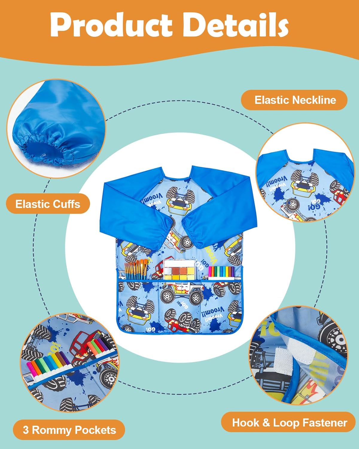 Lictin 2 Pack Kids Art Smocks,Toddler Smock,Waterproof Artist Painting Aprons for Children,with Long Sleeve for Age 3-8 Years