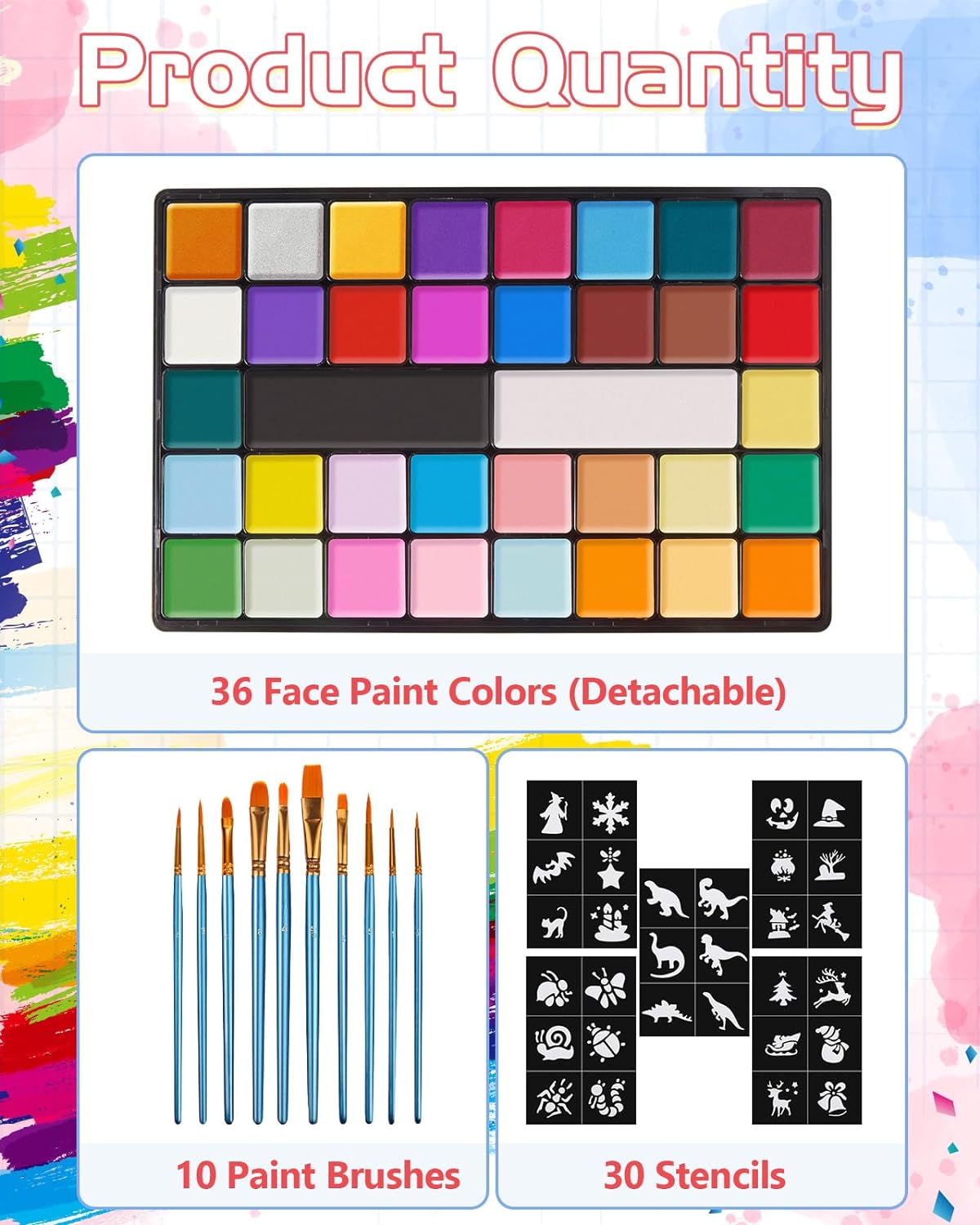 Lictin Water Based Face Paint - 36 Colors Professional Face Body Painting Kit ( 20 Classic Colors + 8 Metal Colors + 8 UV Glow Colors), Halloween Makeup Kit for Adults and Kids