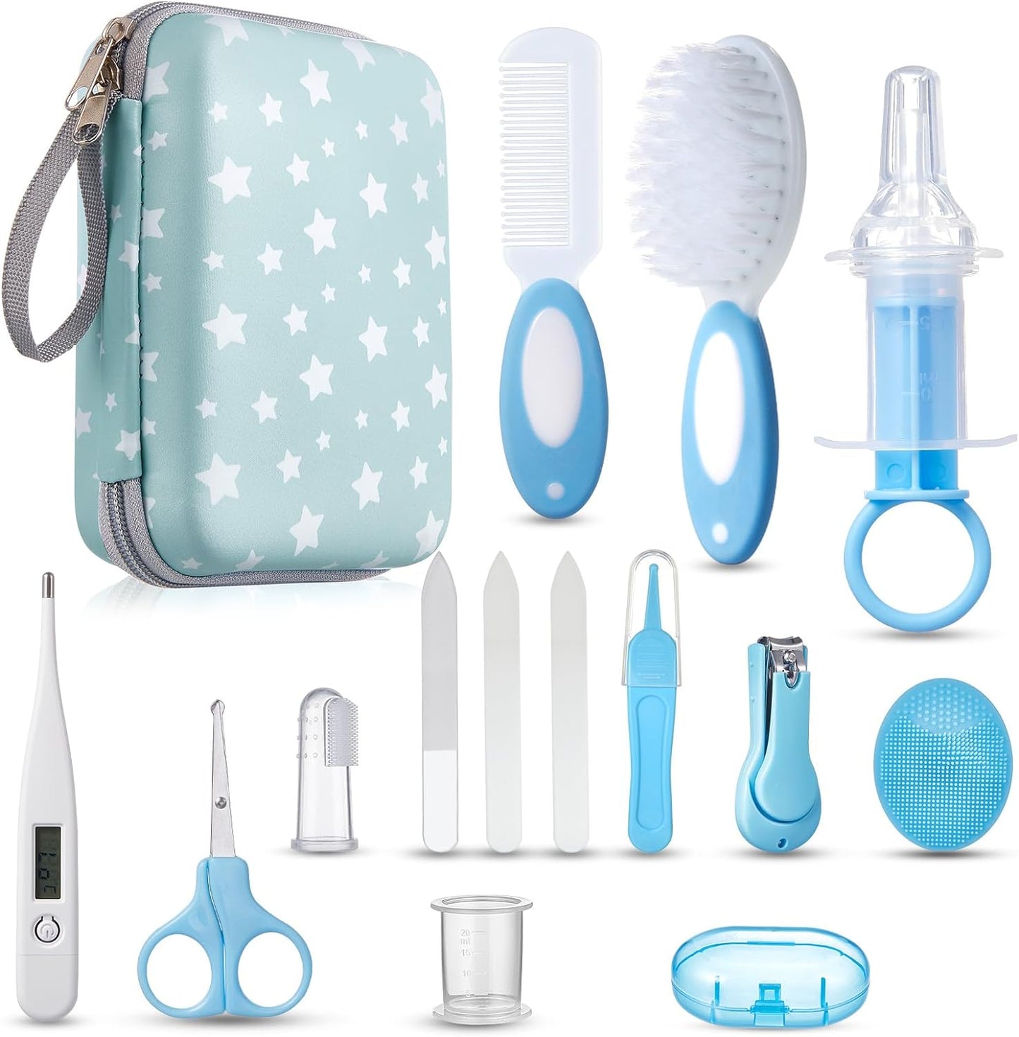 Lictin Baby Grooming Kit 15PCS Baby Health Care Set Portable Baby Travel Kit, Safety Cutter Baby Nail Kit for Nursing Baby Girl Boys Heath and Grooming (Blue)