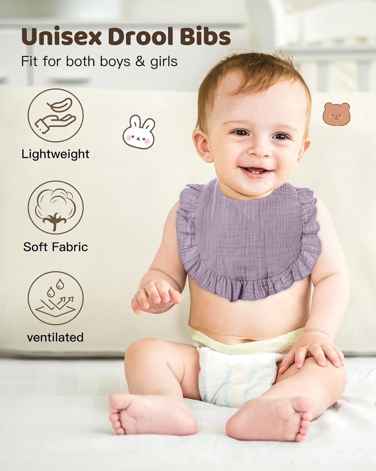 Lictin Muslin Baby Drool Bibs - 8 Pack Baby Bandana Drool Bibs Cotton Unisex