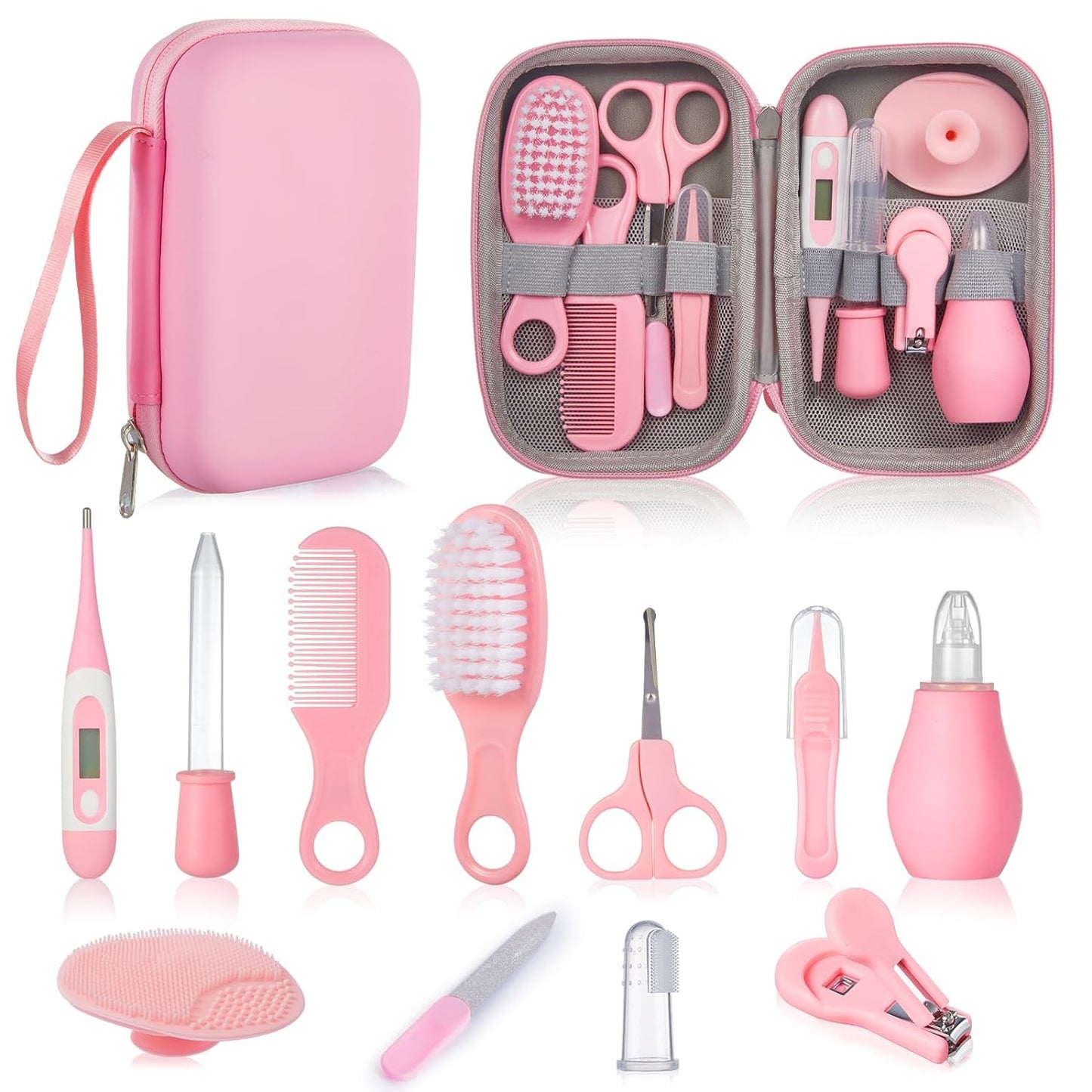 Lictin Baby Healthcare and Grooming Kit, 26 in 1 Rechargeable Nail Trimmer Electric Set,Safe File with Auto Light, Newborn Nursery Health Care Portable Safety Set for Infant Toddlers Boys Girls, Grey