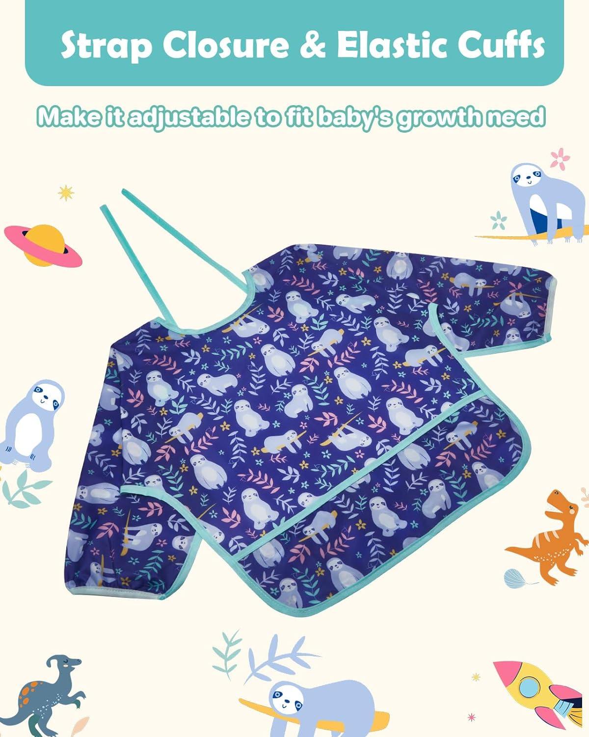 Lictin 3 Pcs Baby Bibs for Boy or Girl,Long Sleeve Bib,Waterproof Bibs for Toddlers,Adjustable Closure Baby Smock,6-24 Months