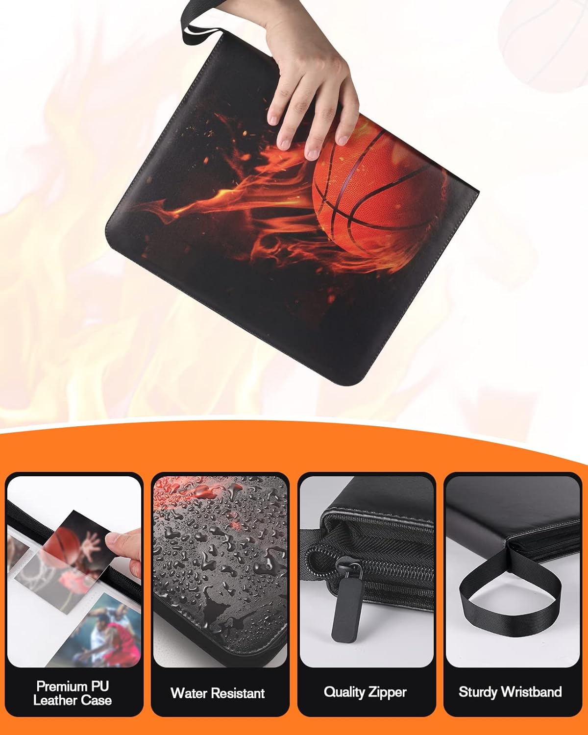 Basketball Card Binder 9 Pocket - Lictin Basketball Card Holder, Trading Card Binder, Sports Card Binder Collectible Trading Card Albums Fits 810 Cards with 45 Removable Sleeves