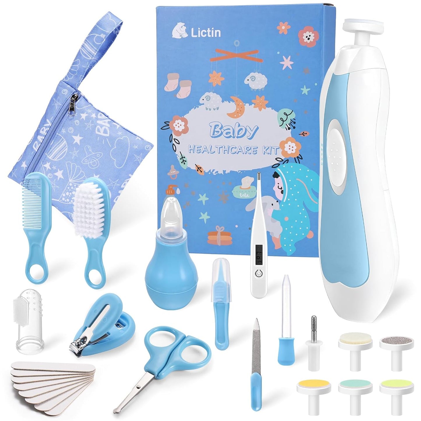 Baby Grooming and Health Kit, Lictin Nursery Care Kit, Newborn Safety Health Care Set with Hair Brush,Comb,Nail Clippers and More for Newborn Infant Toddlers Baby Boys