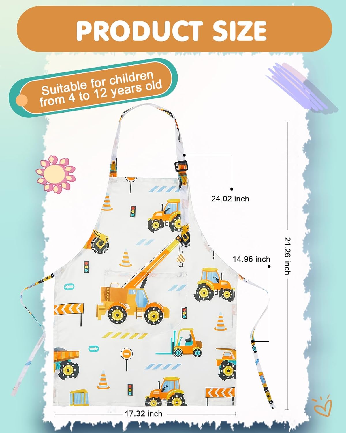 Lictin 2 Pack Kids Apron for Boys Girls for Cooking, Waterproof Art Apron with Pockets for Kids Painting Cooking Baking