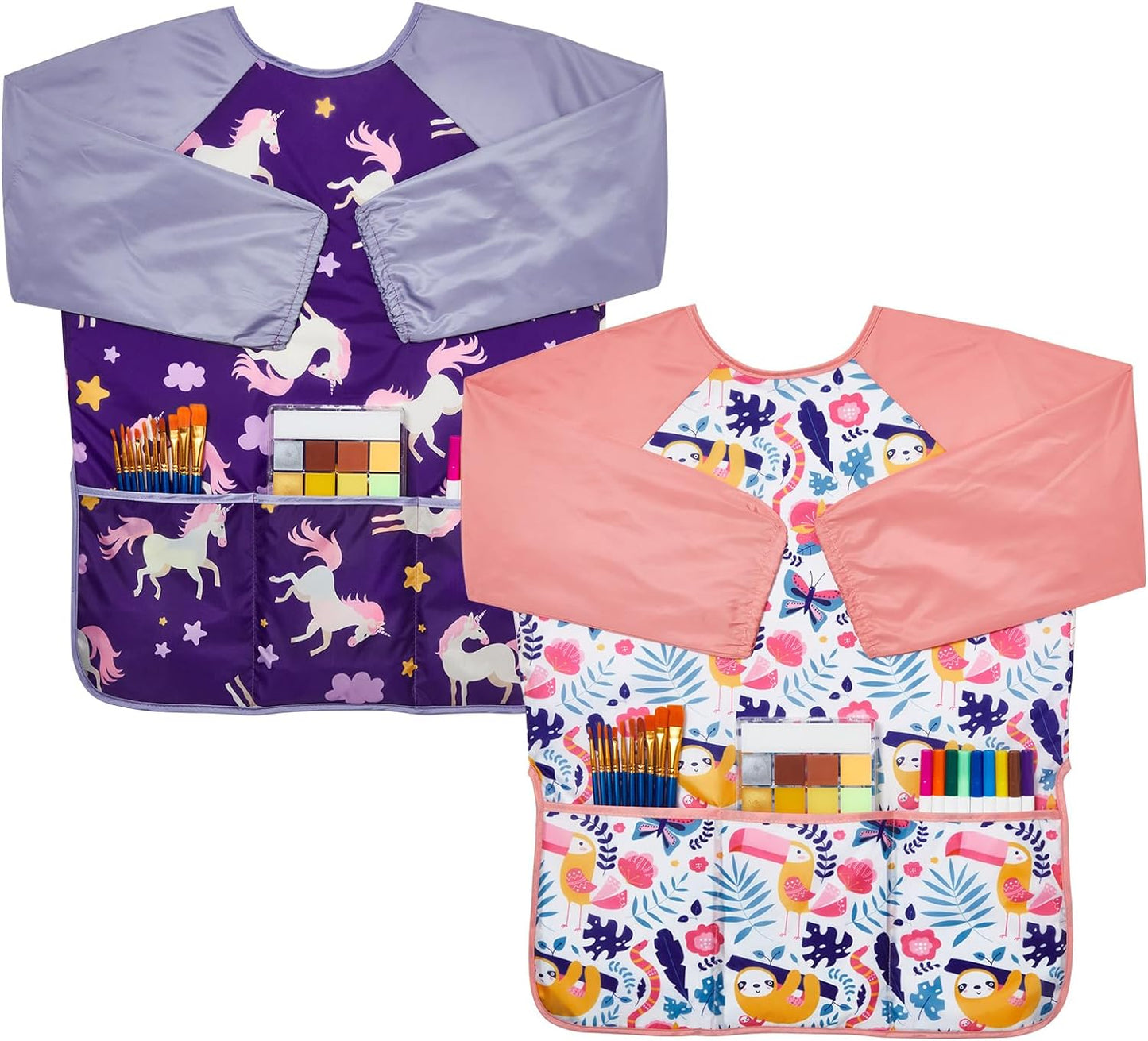 Lictin 2 Pack Kids Art Smocks,Toddler Smock,Waterproof Artist Painting Aprons for Children,with Long Sleeve for Age 3-8 Years