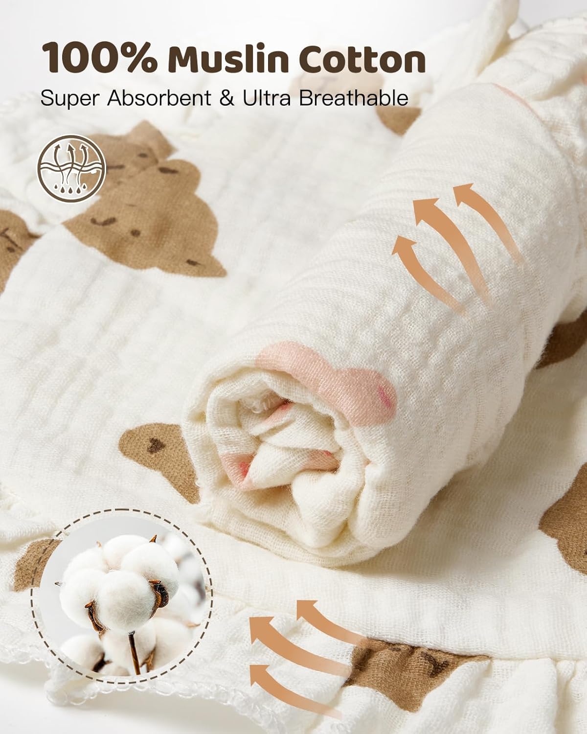 Lictin 4-Pack Muslin Baby Bandana Drool Bibs, Unisex Bandana Drooling Bibs, Super Absorbent Organic Cotton Baby Bibs, Gentle Teething Bibs for Teething Baby Little Bear